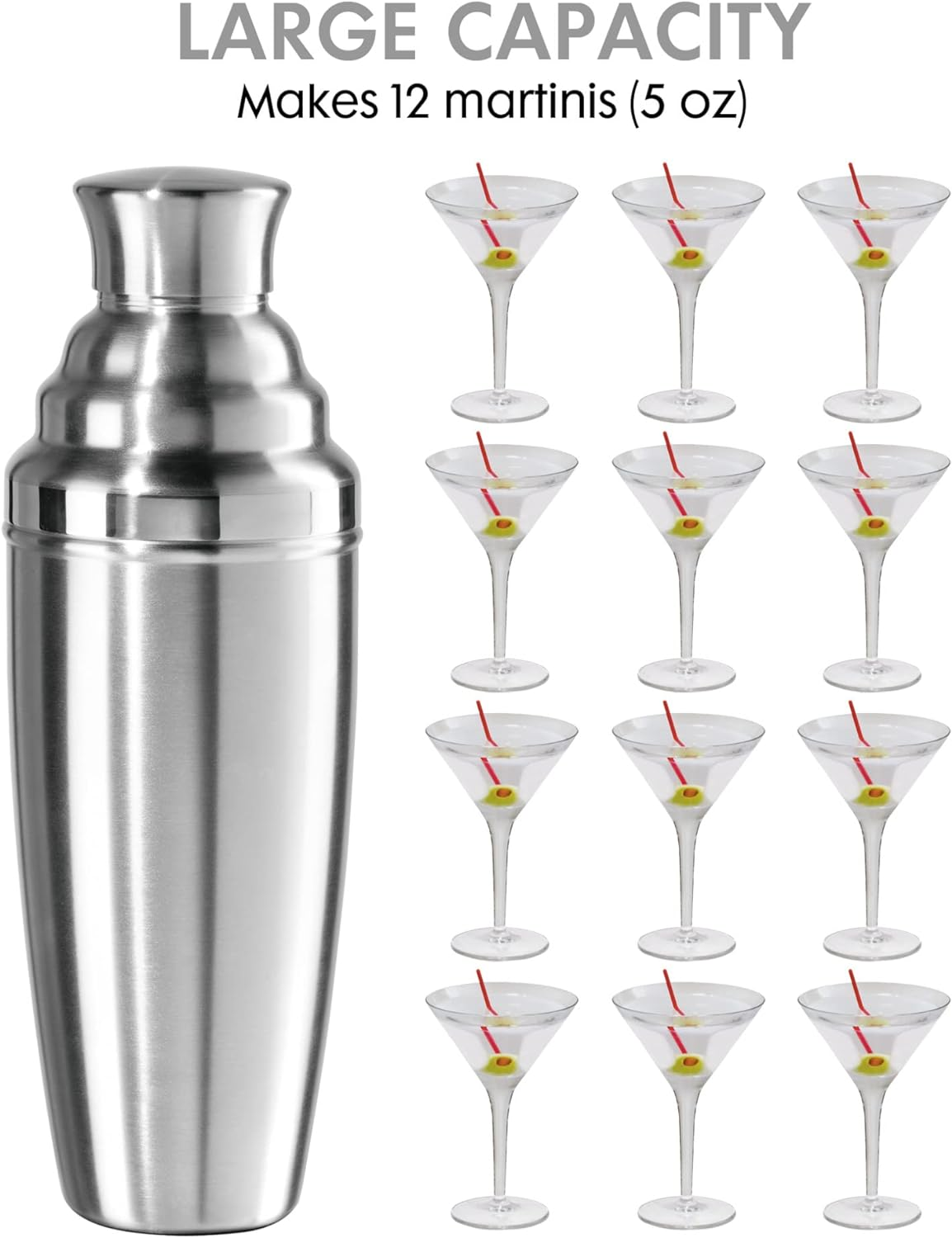 Oggi Jumbo Cocktail Shaker 60 Oz - Stainless Steel Construction, Built in Strainer - Ideal Large Cocktail Shaker for Parties, Mixes 12 Martinis image number 3