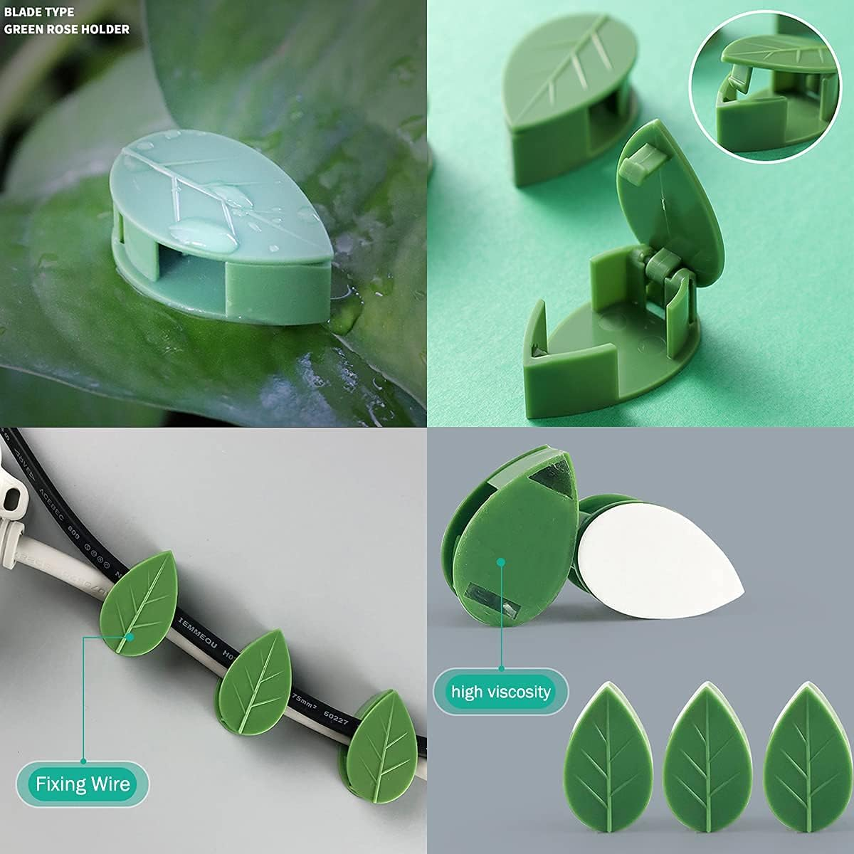100 Pcs Plant Climbing Wall Fixture Clips Self-Adhesive Hook Vines Traction Clips Invisible Holder Garden Green Leaf Simulation Self-Adhesive Hook Wire Fixing Supporting image number 1