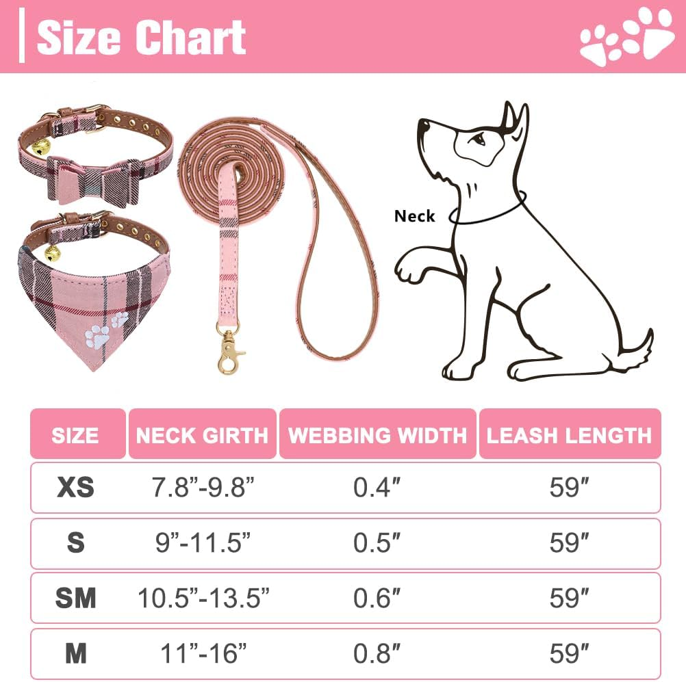 EXPAWLORER Dog Leash Collar Set - 3 Pack Plaid Pattern Adjustable Escape Proof Leash Collar Set for Outdoor Walking image number 4