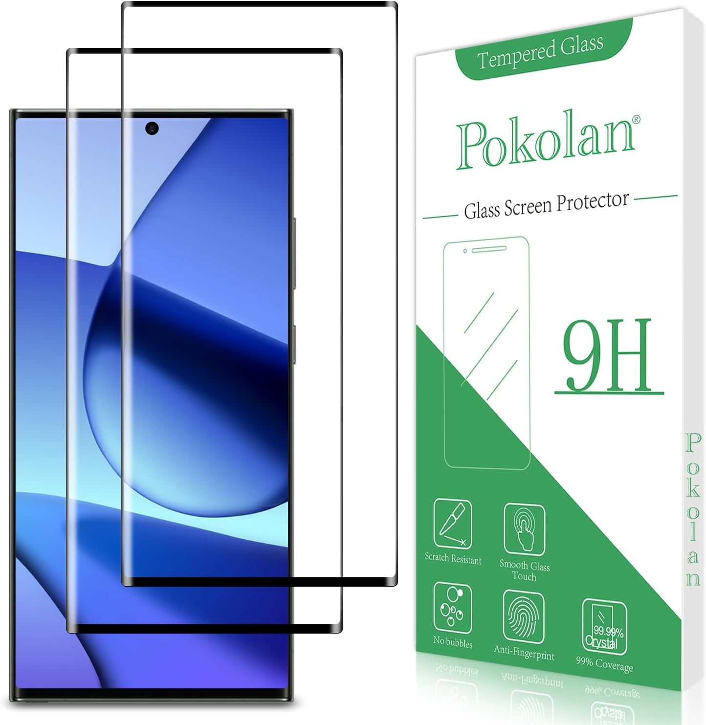 Pokolan 2 Pack Screen Protector for Samsung Galaxy S23 Ultra 5G Tempered Glass, HD Transparent, 3D Curved Full Coverage, 9H Hardness, Easy to Install, Touch Sensitive, anti Scratch image number 5