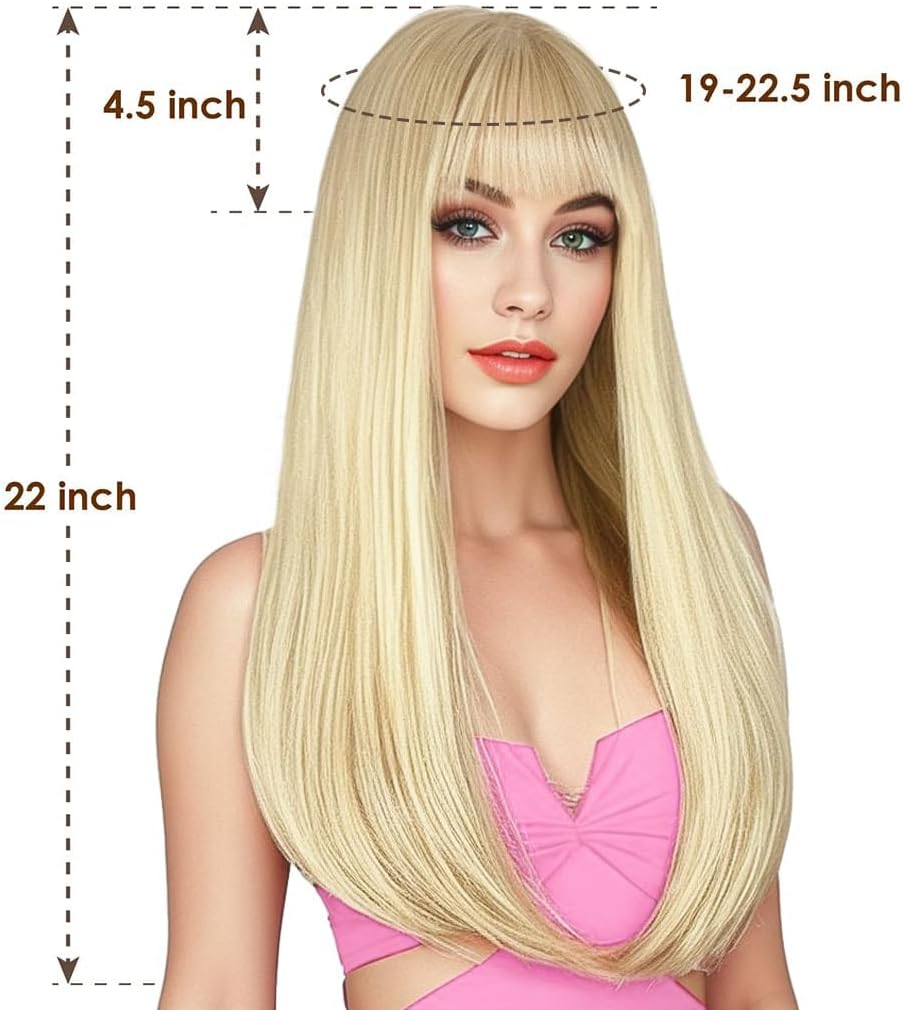 ENTRANCED STYLES Blonde Wig with Bangs, Long Straight Wigs for Women Natural Hair Wigs Synthetic Blonde Wigs for Girls Daily Party Halloween Cosplay Wig 22 Inch - Blonde image number 3