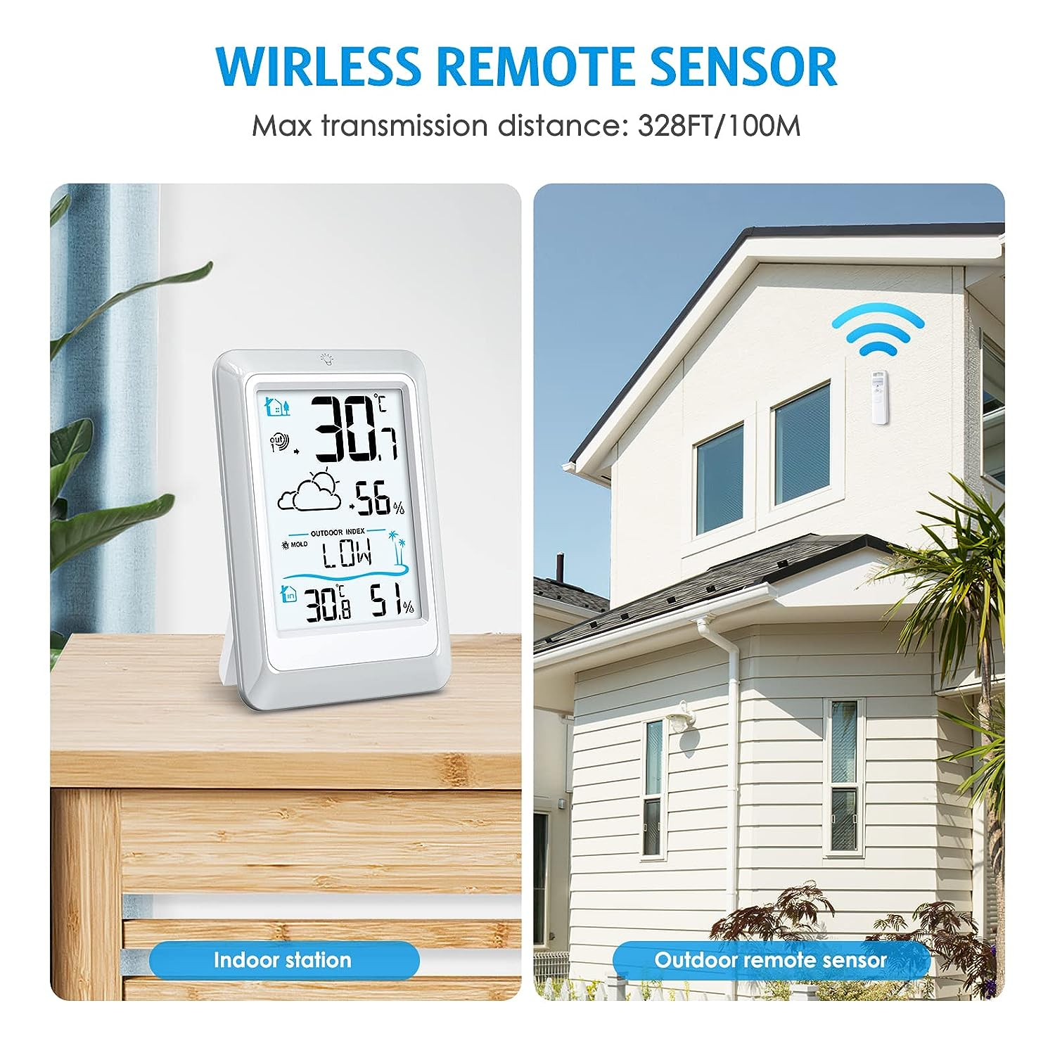 AMIR Wireless Weather Station with Outdoor Sensor, Humidity Monitor Wireless, Outdoor Indoor Thermometer Hygrometer Room Thermometer Wireless with Weather Forecast, Digital Thermometer with Backlight