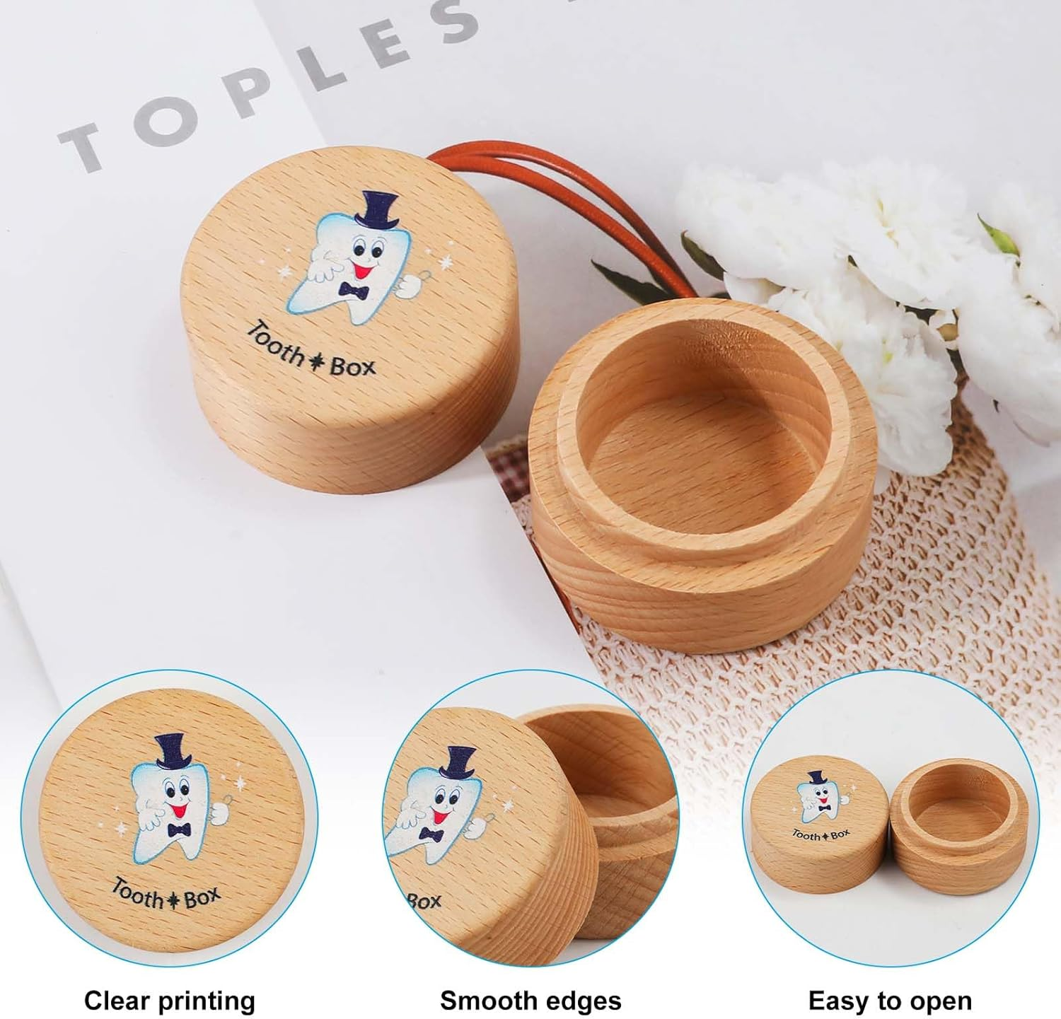 NQEUEPN Tooth Holder Fairy Box, Wooden Teeth Storage Box Tooth Keepsake Box Baby Tooth Box for Tooth Saver Container Loss Baby Boys and Girls (Boys Style) image number 4