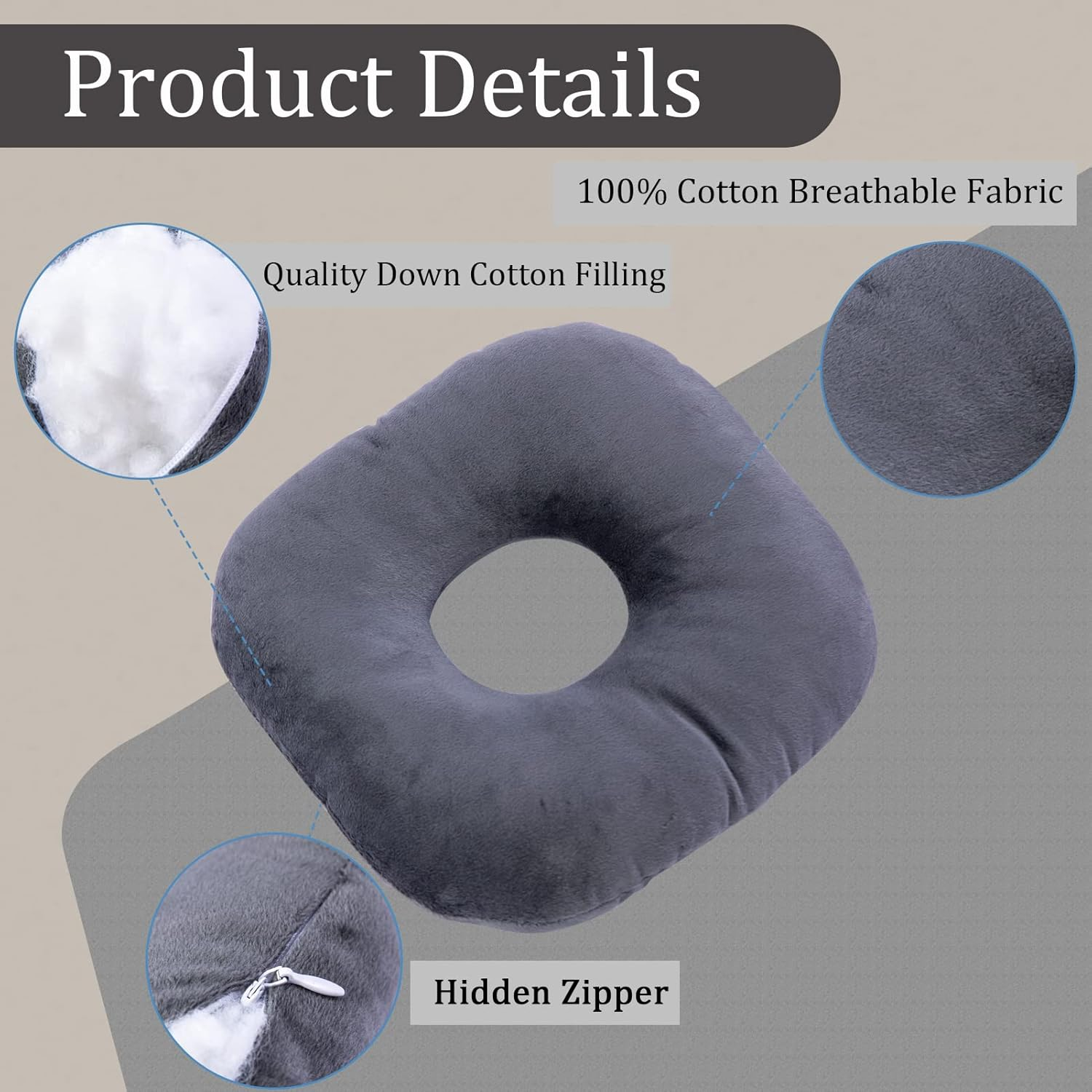 Coceyese Ear Piercing Pillow for Side Sleepers - Donut Pillow for Ear Pain Relief, Guard Pillow (Light Grey) image number 2