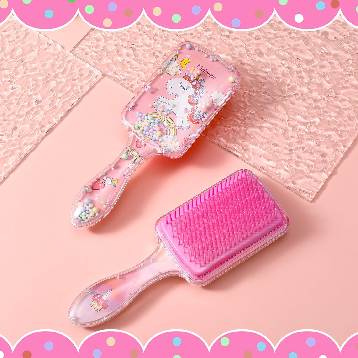 Dusaniyali Pack of 2 Children'S Hair Brushes, Unicorn Hair Brush, Girls Cartoon Hair Brush, Children, Toddlers, Detangling Brushes, Hair Brush, Children, Dry and Wet Hair Brush with Rainbow Sequins