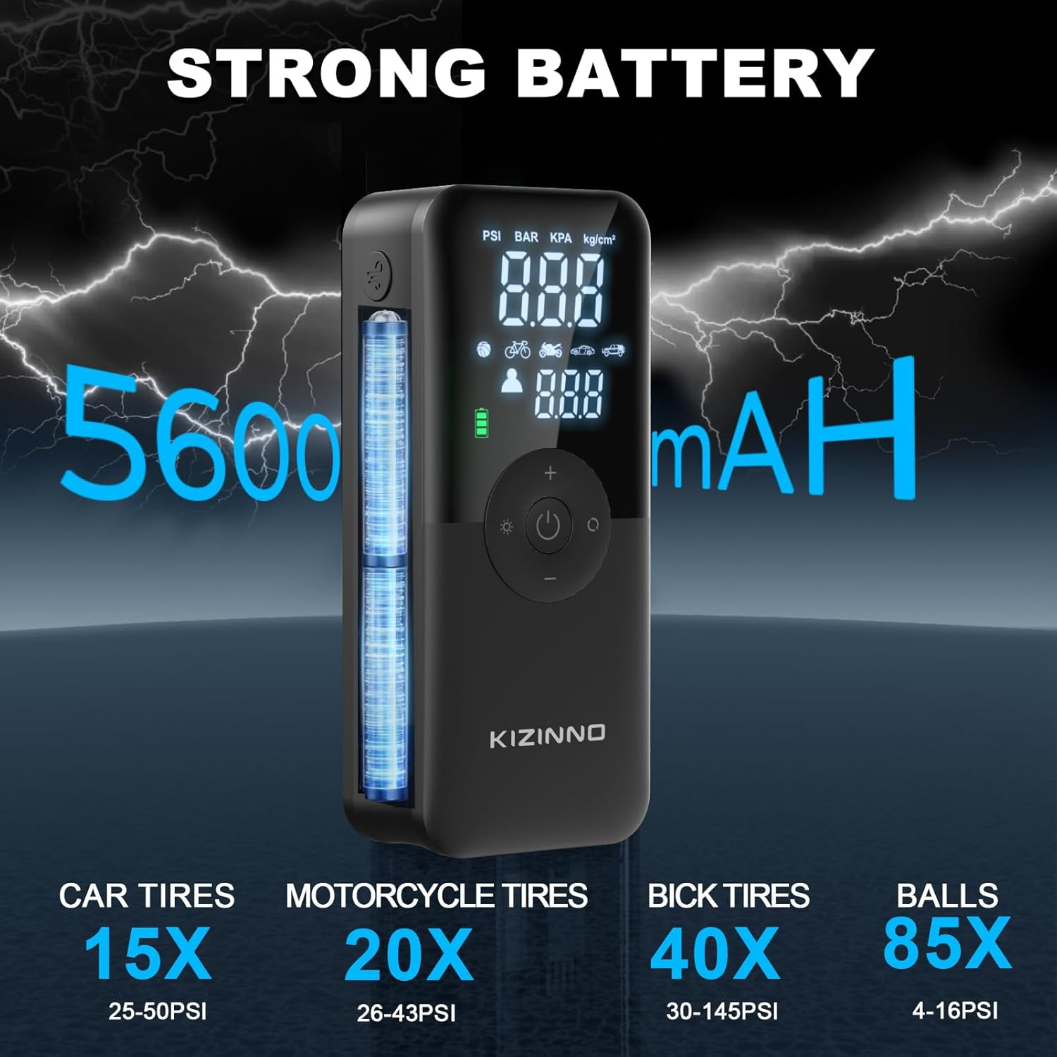 Tyre Inflator Portable Air Compressor - Faster Inflation 150PSI Cordless Portable Air Pump, Deflation Button, Digital Pressure Gauge, Tyre Inflator for Car, Bike, Motor and More(Black) image number 5