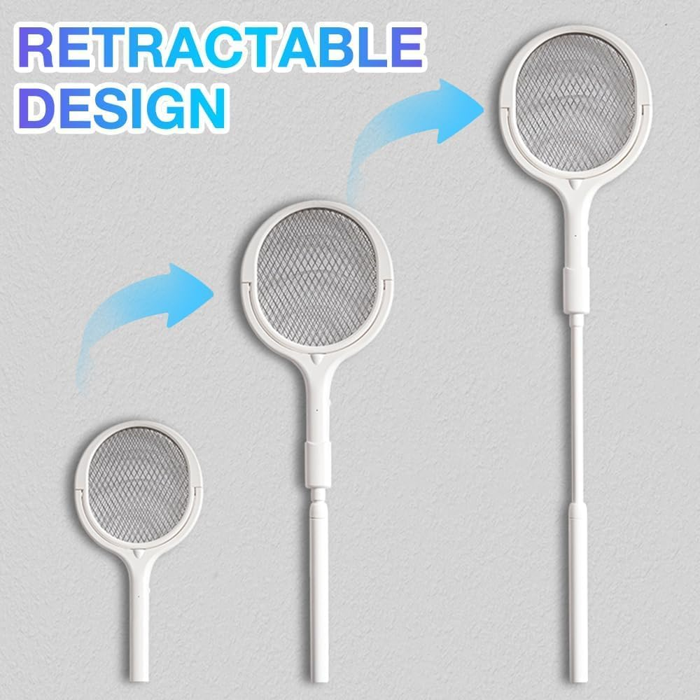 Jiaozoum Electric Fly Swatter, Electric Fly Zapper with Rotating Head, Fly Killer, Bug Zapper, Insect Zapper, Fly Catcher, Spider Catcher with Telescopic Extension Wand for Home