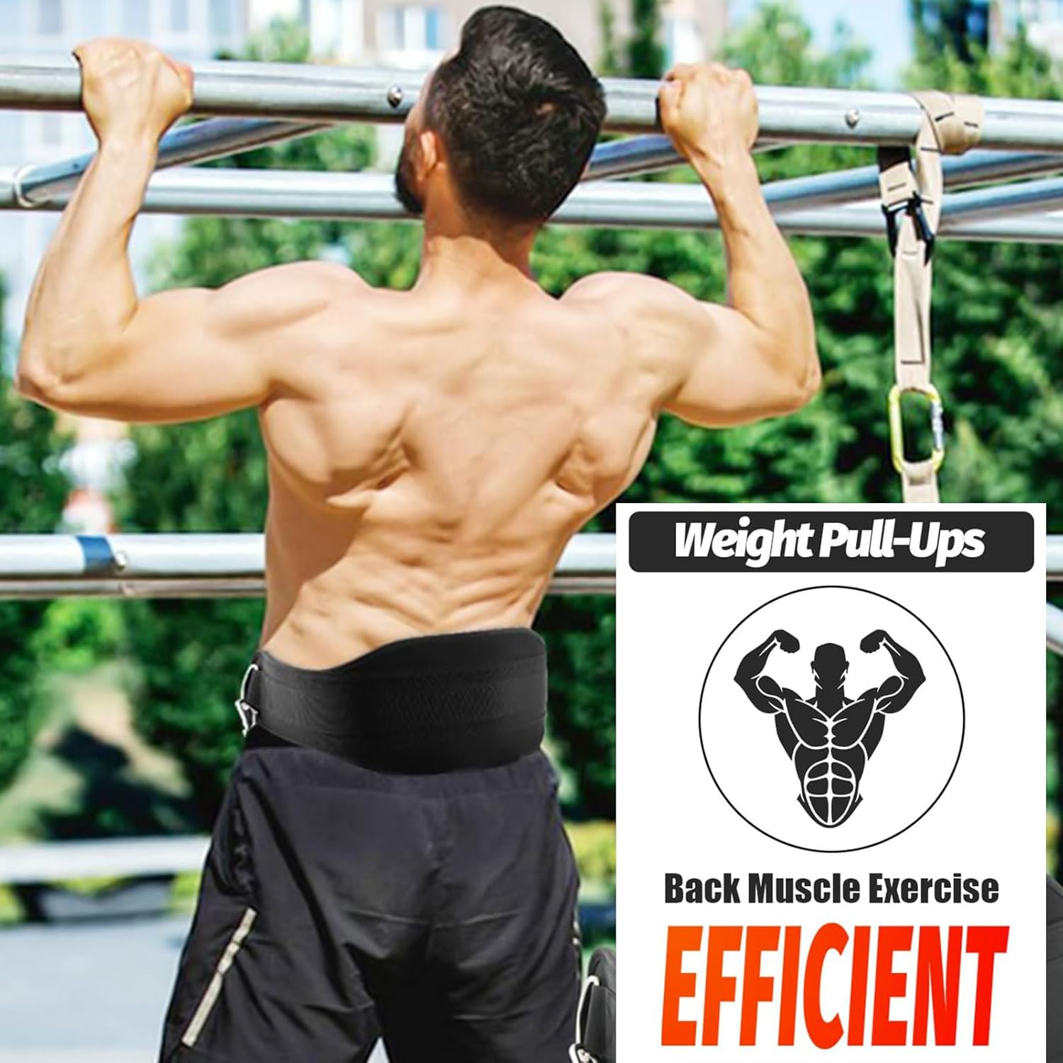 Rhoyee Weightlifting Dip Belt with 36" Steel Chain &ndash; Adjustable Gym Belt for Pull-Ups, Dips & Squats &ndash; Weight Belt for Strength Training & Bodybuilding image number 3