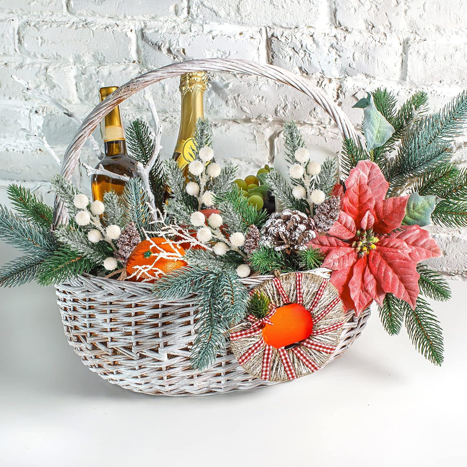 ELECLAND 10 Pcs Christmas Picks Decorations Artificial Pine Branches Stems Spray with Pine Cones Faux Pine Picks Red Berry Holly Leaves for Craft Floral Christmas Wreath Picks Ornaments, White - Red image number 7