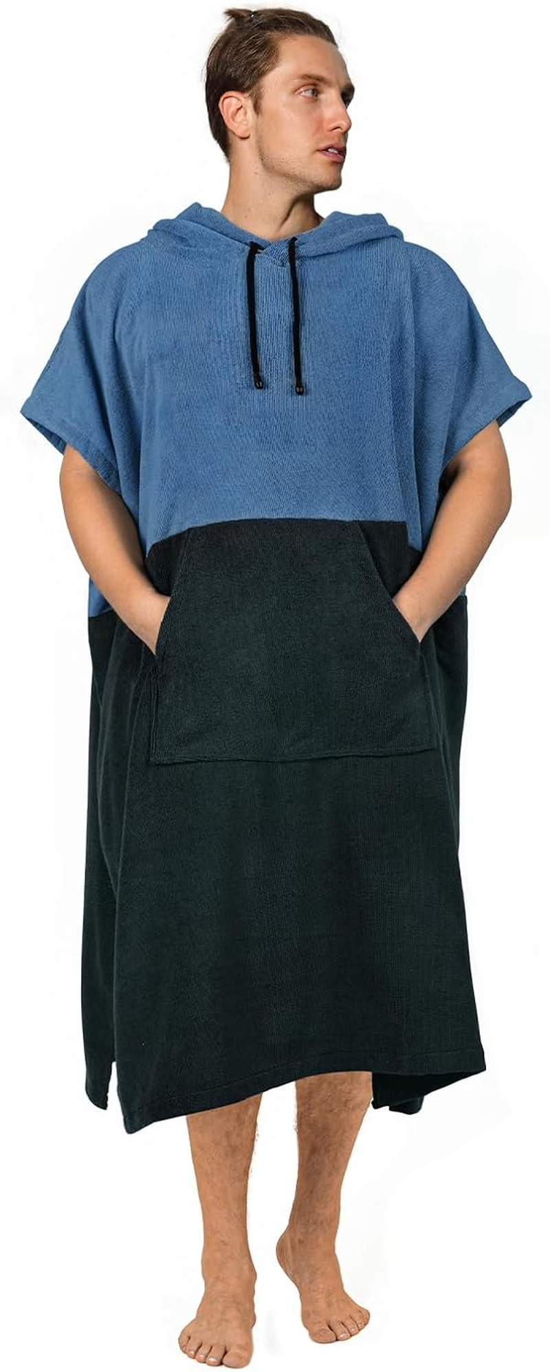 Vulken Thick Hooded Beach Towel Changing Robe, Surf Poncho for Men and Women, Easy Change, Microfiber Towelling for Beach Swimming, 47"X37", Black Blue image number 4