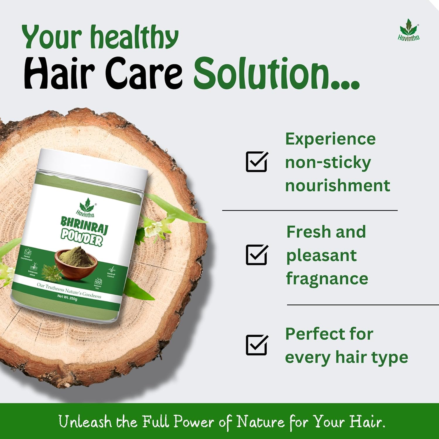 Havintha Bhringraj Powder for Hair Growth Split Ends Nourishment - 227 Grams