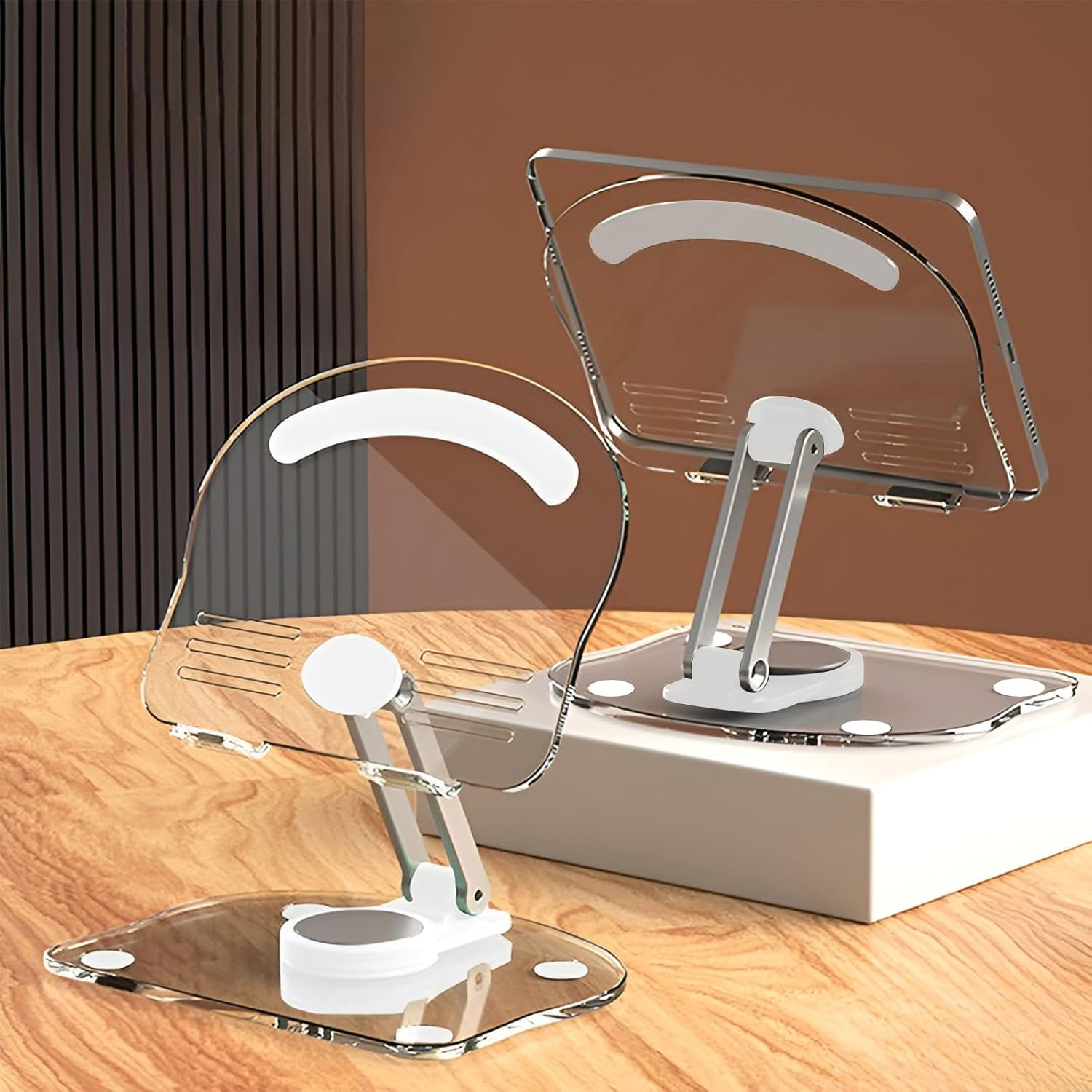 360&deg; Adjustable Portable Laptop Stand, Aluminum Acrylic Tablet Stand for Desk, Compatible with All 4.7-13" Devices, with Enhanced Stable Base (White) image number 4