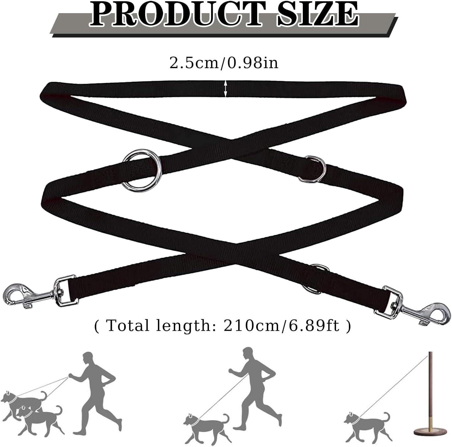 Dog Lead 210 X 2.5 Cm Adjustable Recall Lead with 2 Carabiners Adjustable Exercise Lead Lead Dog Lead Adjustable for Small, Medium Dogs Pet Trainer Lead Splitter image number 2