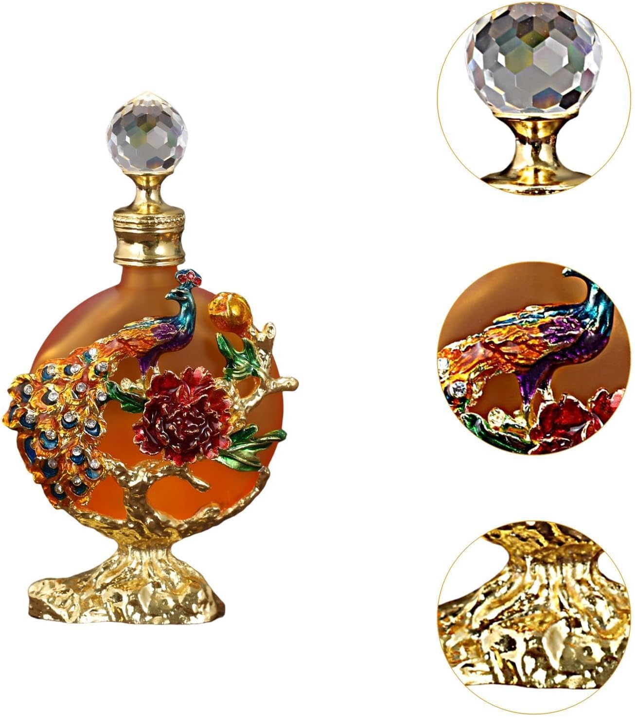 Oshhni Empty Refillable Perfume Bottle Essential Oil Bottle Luxury Portable Peacock Peony Embossed Window Display Reusable Container, Orange image number 1