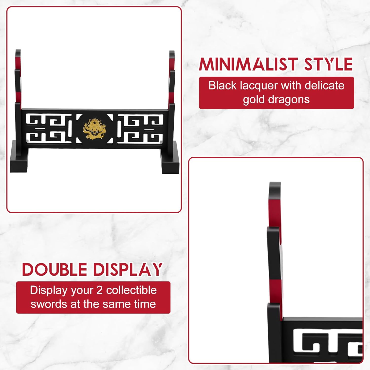 Rdjeokf Sword Stand Display, Samurai Sword Holder Stand Desktop, 2 Layer Display Sword Stand Showcase, with Golden Dragon Pattern Velveteen Protection, Wooden Rack for Knife, Dagger at Home image number 5