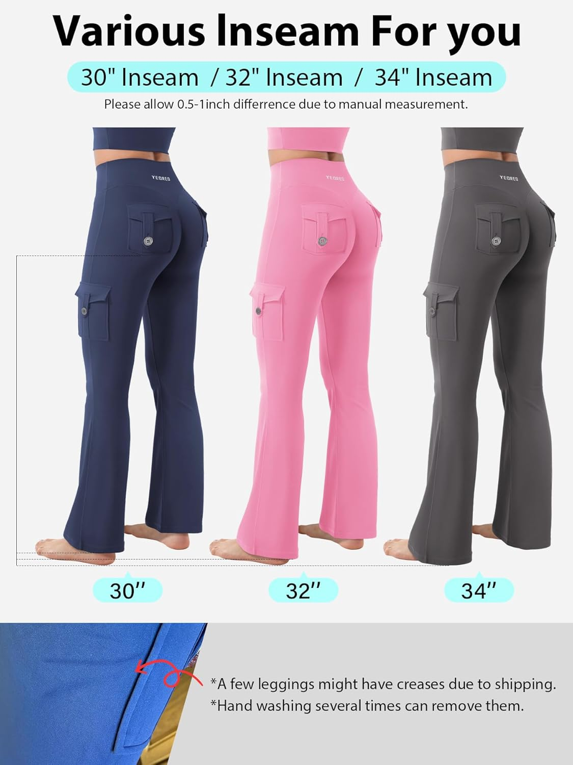 YEOREO Coreflex Women Workout Flare Leggings with Pockets Hidden Scrunch High Waisted Cargo Gym Yoga No Front Seam Leggings image number 5