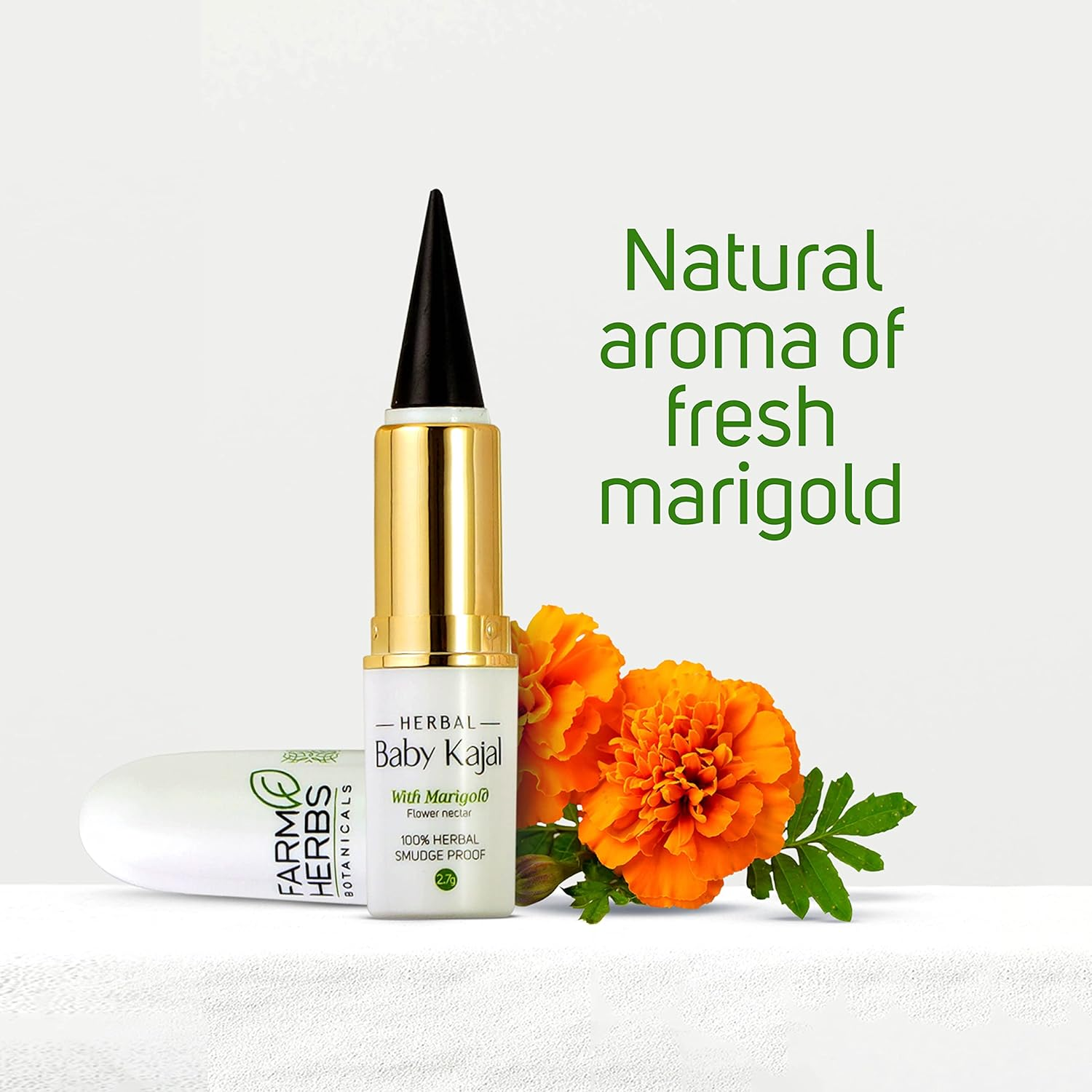 Farmherbs 100% Herbal All Natural Baby Kajal Stick - Certified Lead-Free, Irritation-Free, Premium Olive Wax with Pure Organic Marigold, Smudgeproof, Preservative-Free, Synthetic Chemical-Free, From image number 2