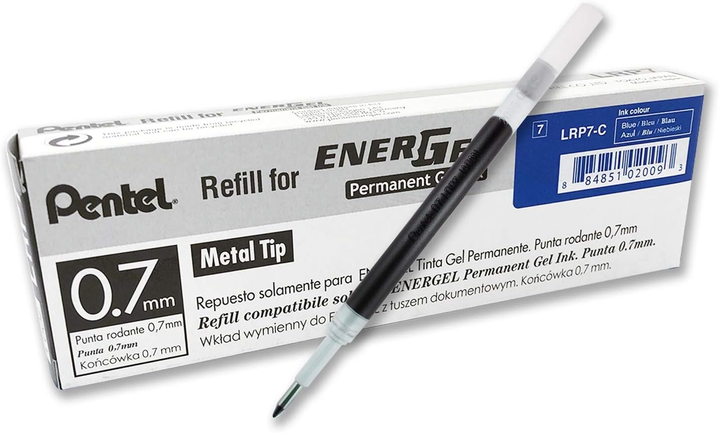 Pentel Energel Permanent Gel Ink Refill 0.7Mm Medium Nib Blue Ink, Box of 12 Refills (LRP7-C) image number 4