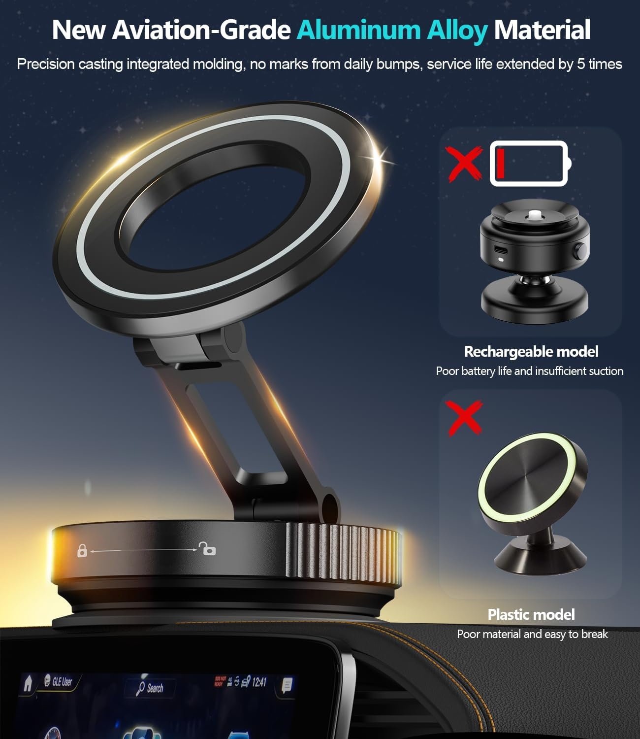 Cloudvalley Magnetic Car Phone Holder - Vacuum Suction Cup Phone Mount 360&deg; Adjustable, Durable Metal Stand for Iphone & Android, Portable Magnetic Holder for Dashboard/Windshield/Gym Mirror (Black) image number 3