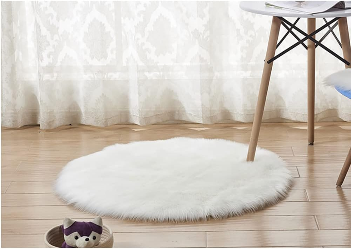 Soft Faux Sheepskin Fur Area Rug Chair Couch Cover Indoor Soft Fluffy Bedroom Floor Sofa Living Room White round 2.6 X 2.6 Feet image number 1