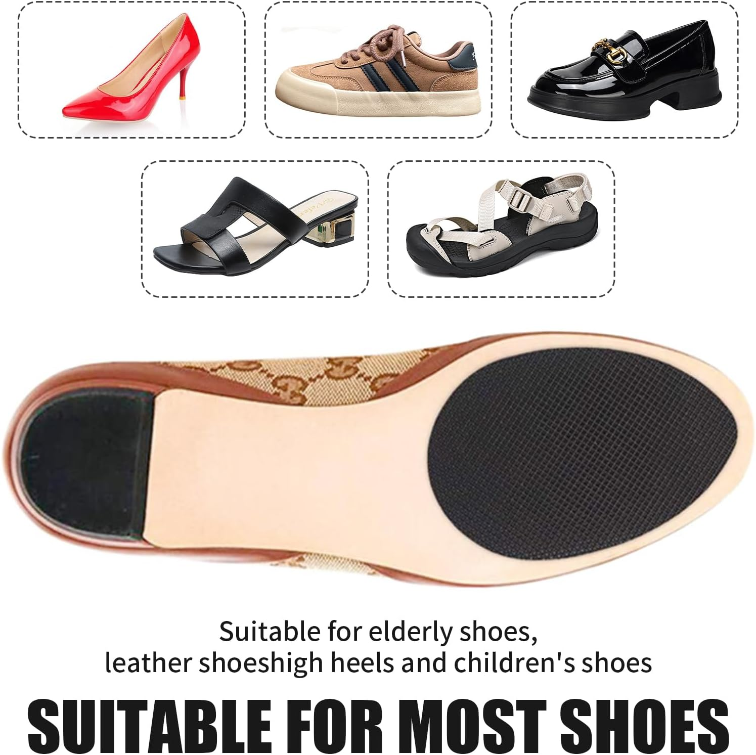 4 Pairs Non-Slip Shoe Pads，Adhesive Heel Grips & Sole Protectors Cover Bottoms, Anti-Slip Silicone for High Heels Noise Reduction, Universal for Women & Men (Black, Durable) image number 5