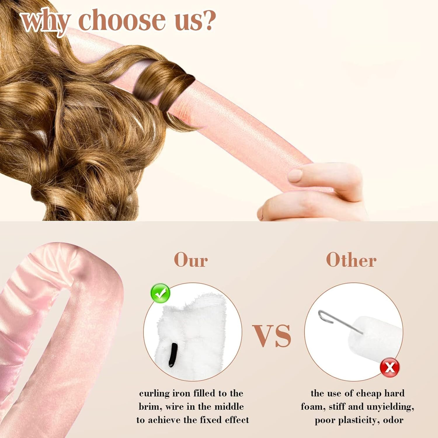 Heatless Curlers Headband，Hair Curlers No Heat，Silk Hair Curler，Heatless Hair Curlers，Heatless Curling Rod Headband，Hair Wrap Curler，Heatless Curls Headband，Silk Hair Curler，With Two Hair Ties image number 1