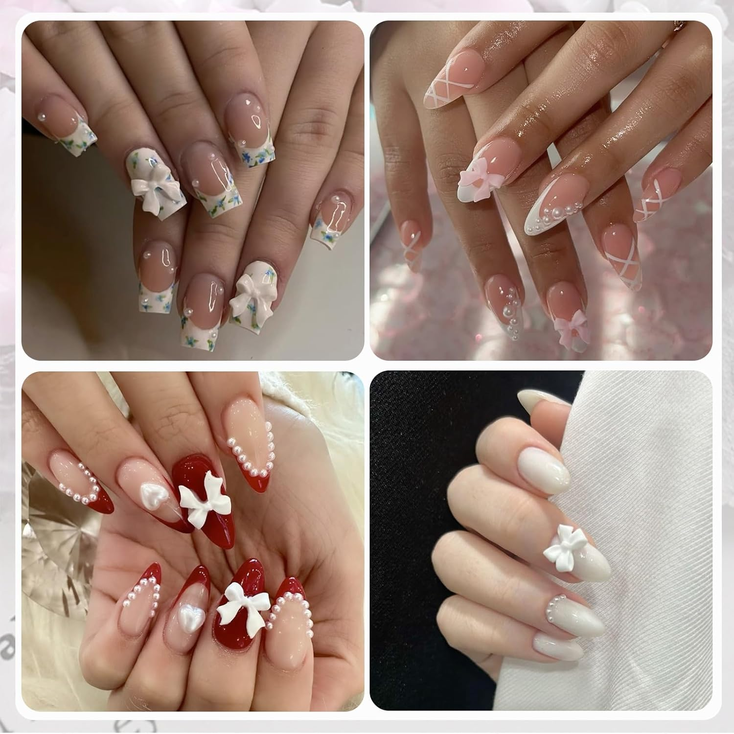 SUTOKAKA 3D Bow Nail Charms and Pearls Mixed Color Acrylic Flatback Bowknot Charm Gems Jewels with Tweezer Pickup Pencil for Nail Art Design Manicure DIY Crafts image number 4