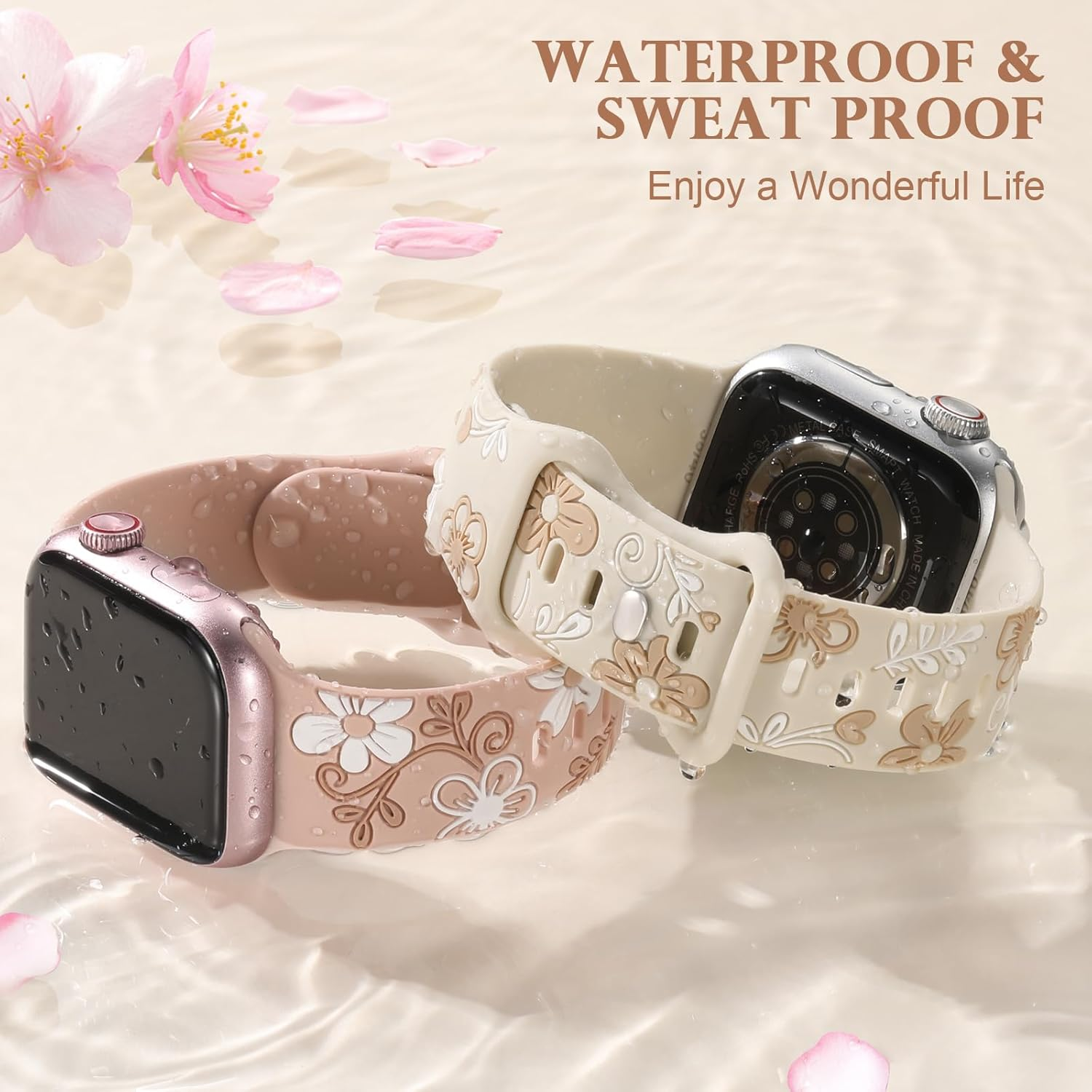 Witzon Floral Band Compatible with Apple Watch Bands for Women 41Mm 40Mm 38Mm 42Mm 44Mm 45Mm 46Mm 49Mm, Engraved Cute Flower Soft Silicone Inlay Strap for Iwatch Series 11 10 9 8 7 6 5 4 SE Ultra 3 2 image number 4