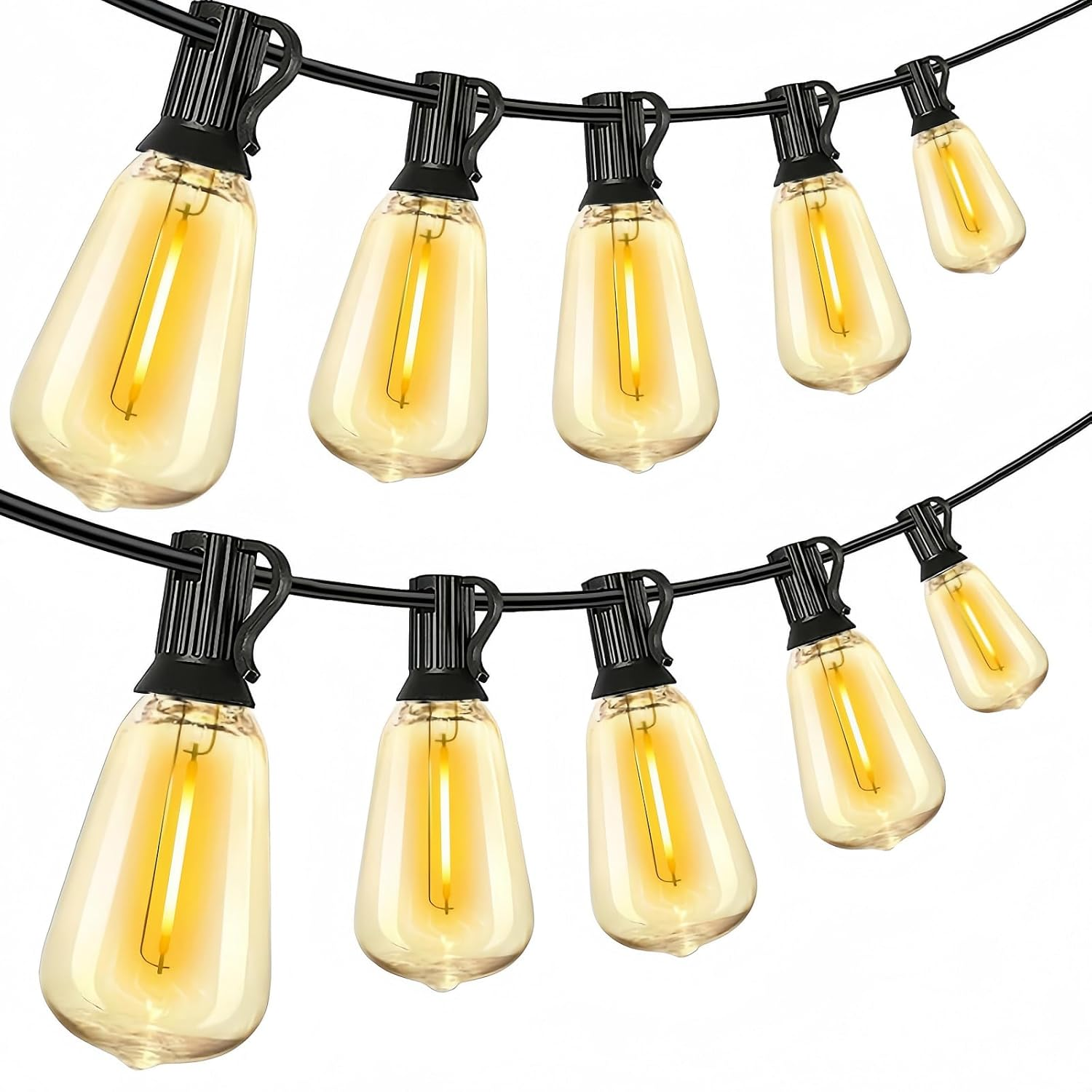 ZCOINS 15M LED Outdoor Hanging String Lights, 25 Bulbs+1 Spares LED Waterproof and Shatterproof Fairy Lights for outside Party, Garden, Balcony, Porch, Deck, Home, Backyard