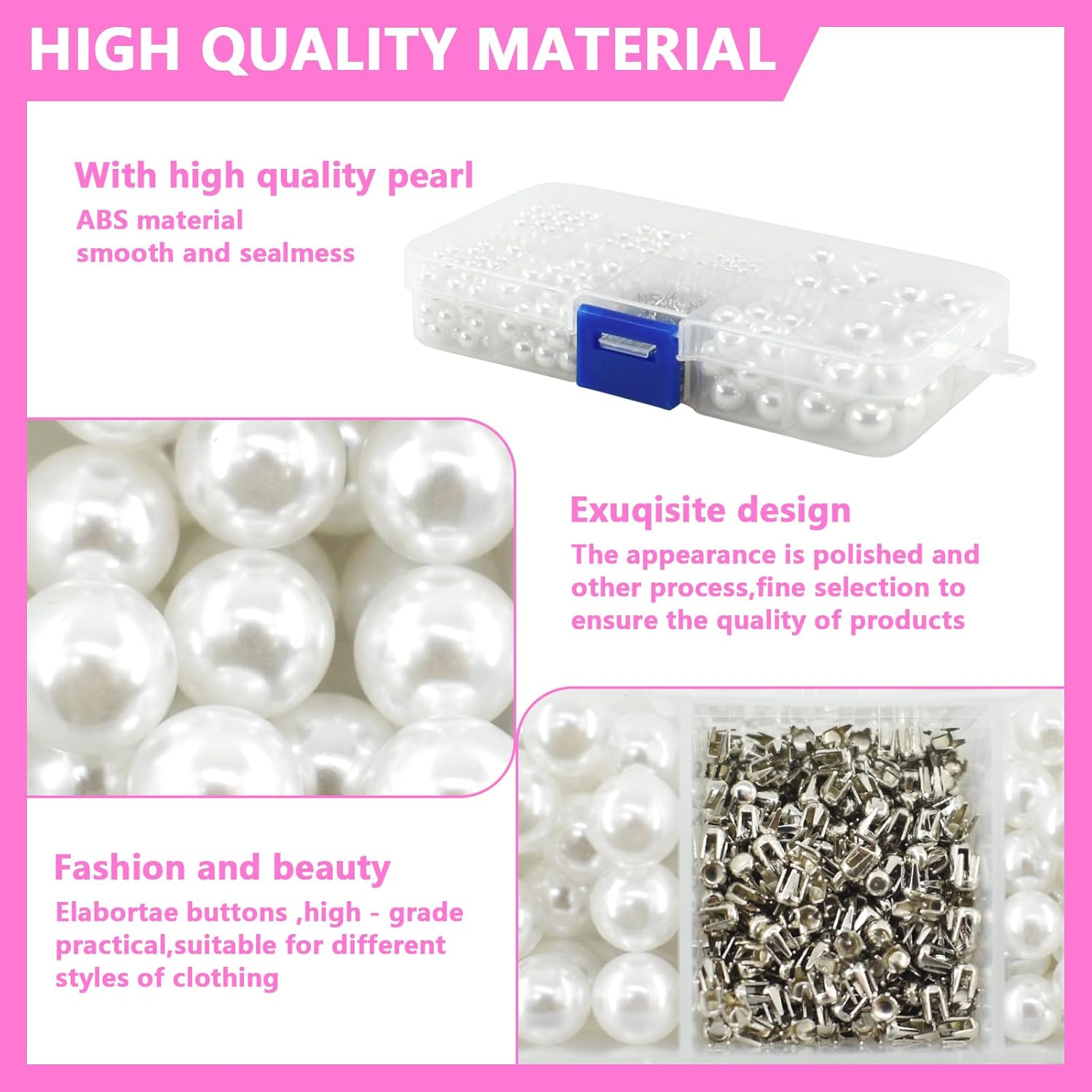 Pearl Setting Machine Accessories Pearl Beads with Rivet Studs Set, Replenishment White Polished ABS Undrilled Art No Hole Imitation round Pearl Beads, 5 Sizes (White) image number 5