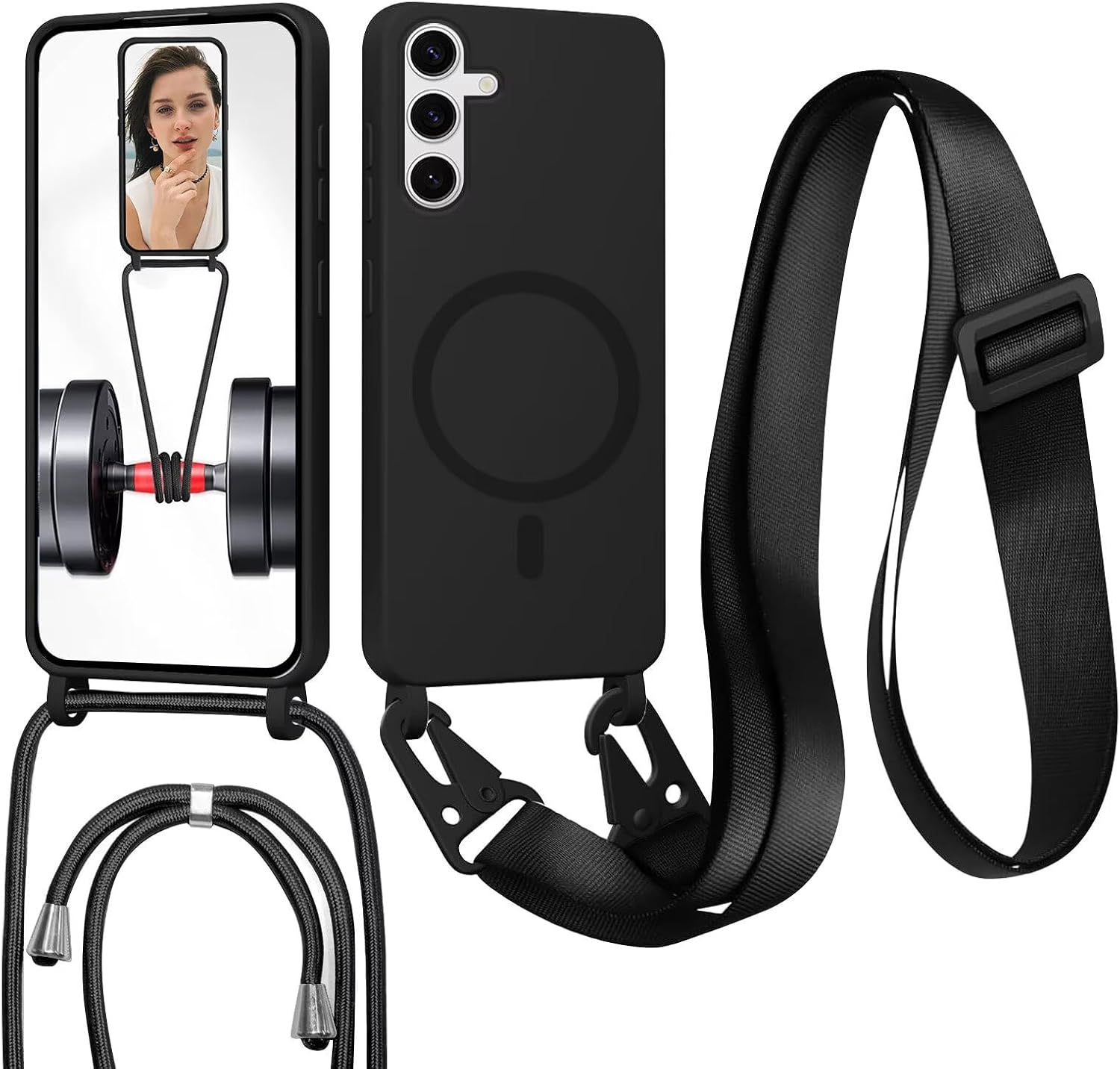 Mobile Phone Chain with Strap for Samsung Galaxy S25 FE Case, Lanyard (Removable) Mobile Phone Case with Adjustable Cord Removable Strap, Crossbody Protective Case for Hanging Cord, Black image number 2
