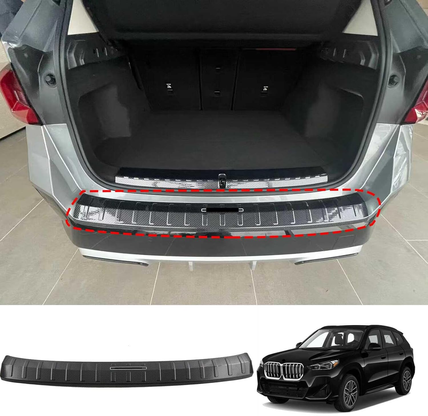 Luyhok Car Door ABS Rear Bumper Protector, Compatible for BMW X1 2023 2024 Accessories,Auto Parts Tailgate Back Trunk Sill Cover Scuff Plate Strip Guard Protection (Inside/Not Fit 28I Models)