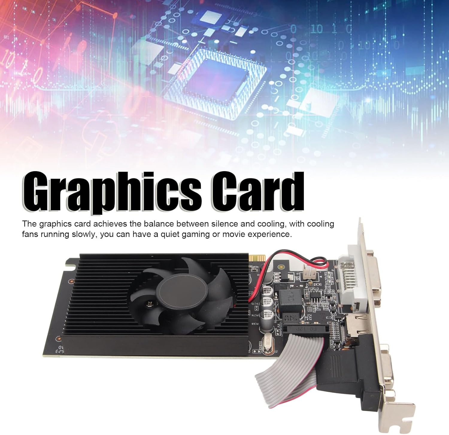 GT610 Graphics Card, 2GB DDR3 64Bit Computer Graphics Card, DVI, VGA, HDMI PCI Express 1.1 X 16 GF119, 40Nm Independent Graphics Card for Computer Desktop, Easy to Install