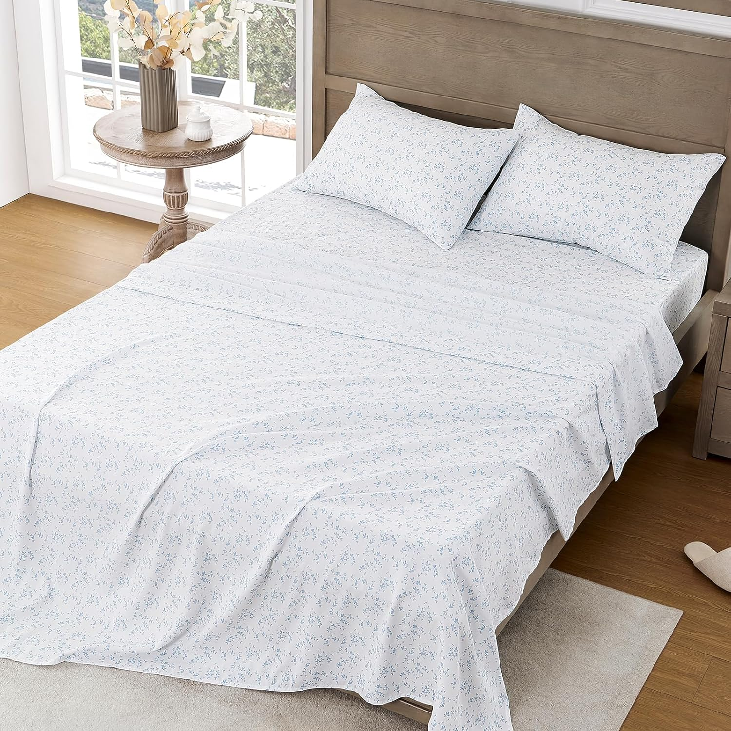 Freshculture Floral Bed Sheets - Ultra Soft Twin Sheets Set - Brushed Microfiber Blue Floral Sheets - Deep Pockets up to 16" - Easy Care - Hotel Luxury 3 Piece Flower Printed Sheets Twin, Lille image number 2