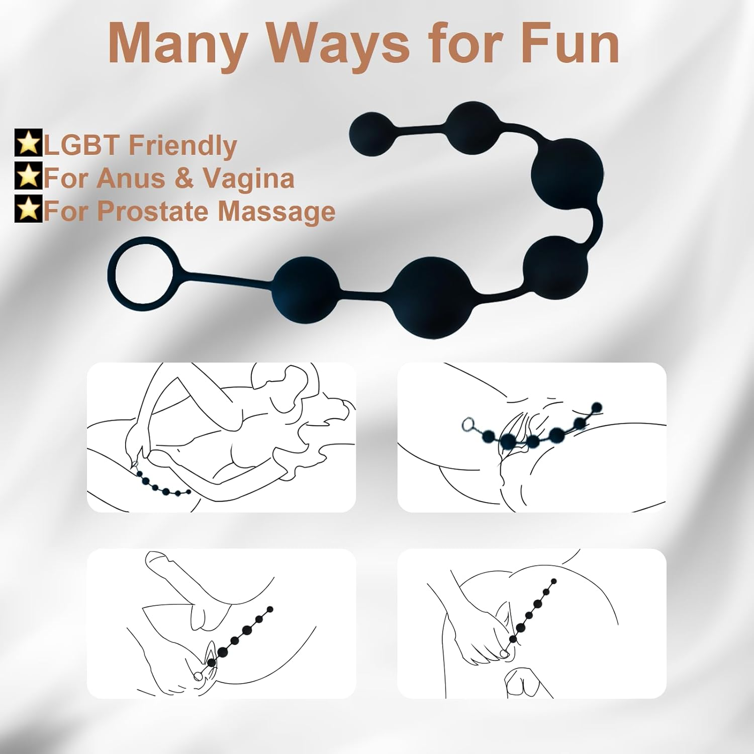 6 Silicone Anal Beads for Anal Sex 14 Inches Butt Plugs with Progressive Design, Anal Sex Toys for Man/Women Beginners and Pro Players Prostate Massager (Classic Version) image number 4