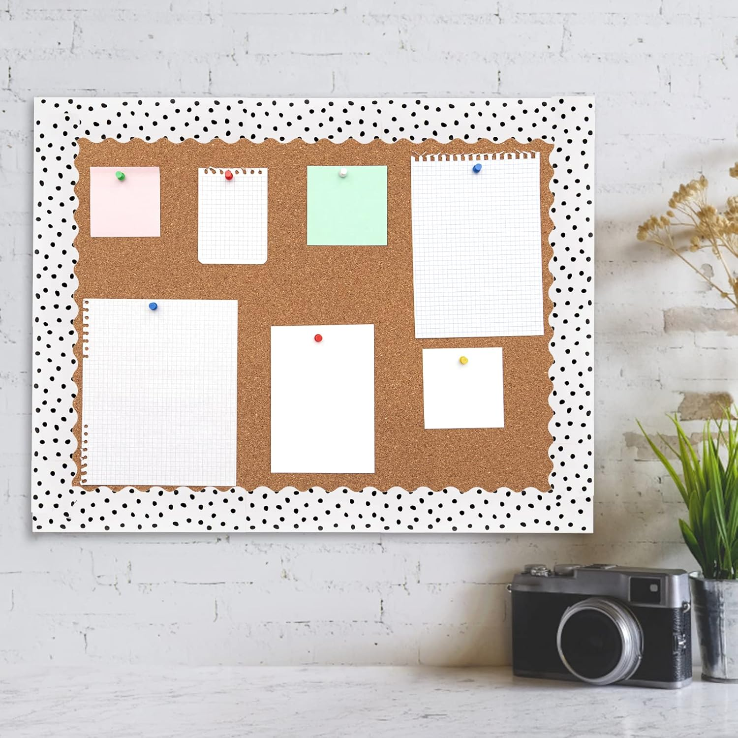 99 Feet Black Painted Dots Bulletin Board Borders 3 Rolls Scalloped Border Trims Polk Dots Decorative Classroom Bulletin Board Trim Back to School Decoration for Home Classroom School Office Decor image number 6