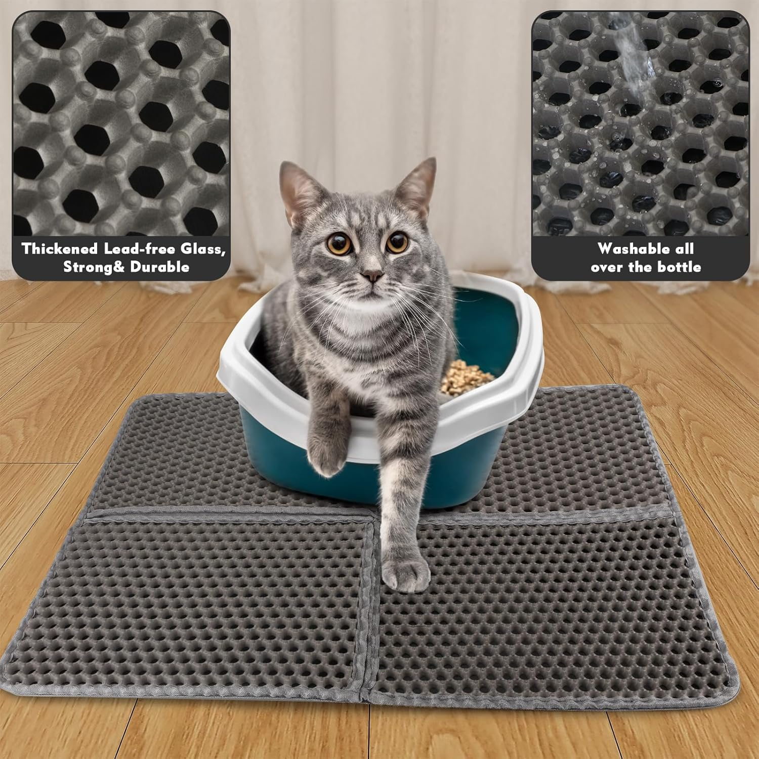 MOCOBO Cat Litter Tray Mat, 75 X 55 Cm, Easy to Clean & Waterproof Cat Litter Mat for Cat Litter, Non-Slip Cat Mat for Indoor Cats image number 2