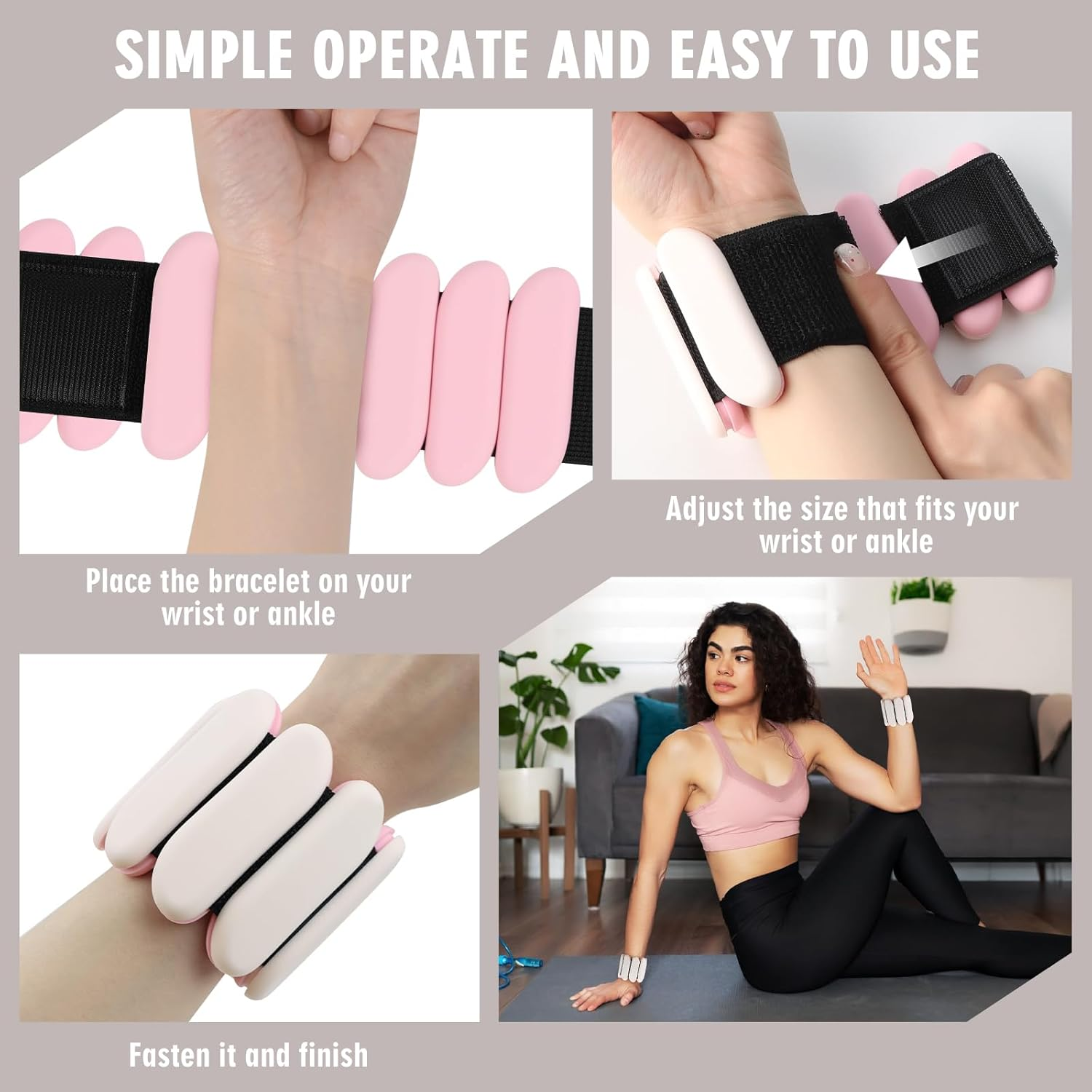 Wrist Weights - 1 Pair (1 Lb Each) | Adjustable Wearable Wrist Ankle Weights, Silicone Wrist Bangles Leg and Arm Weights for Women | Yoga, Dance, Pilates, Swimming, Walking and Gym - Black image number 3