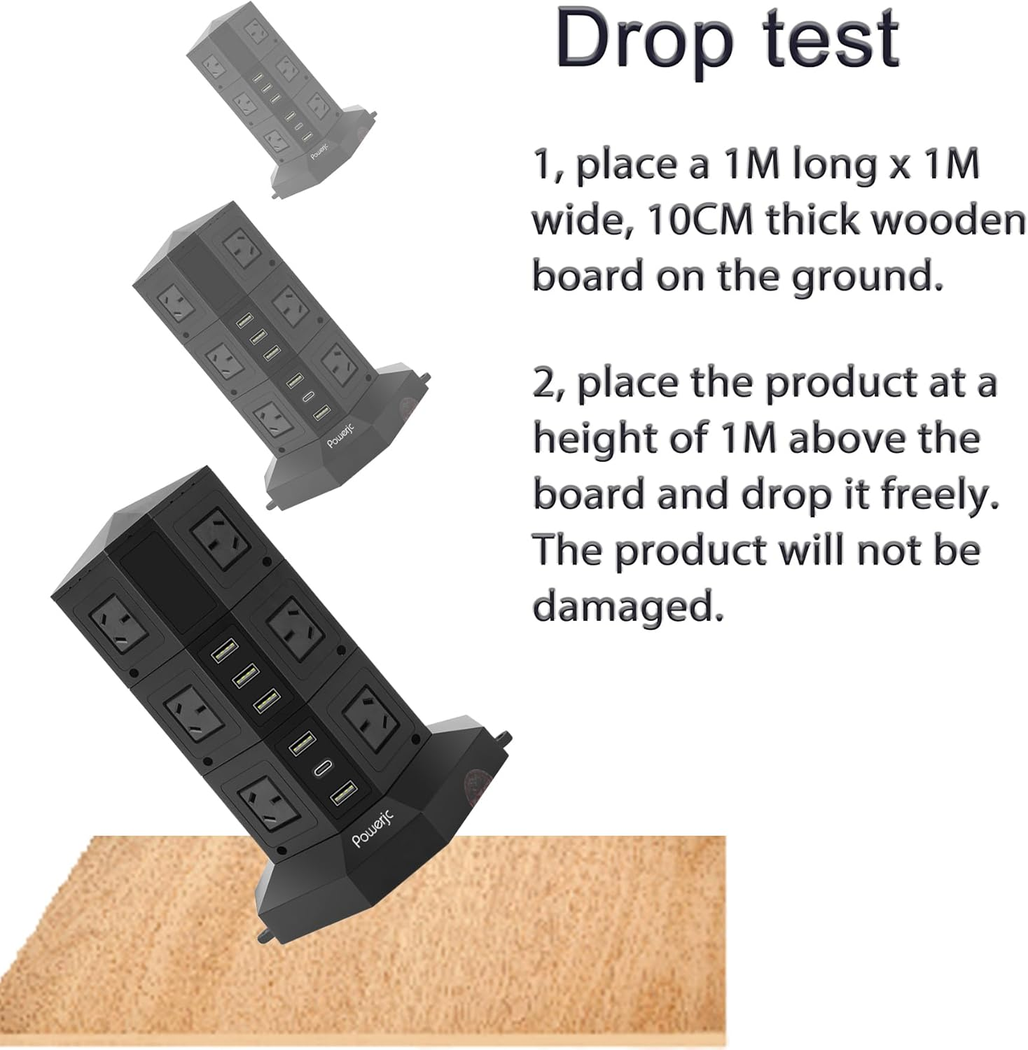 Powerjc Tower Power Strip USB Surge Protector Socket 12 AC Outlets with 5 USB or 1 USB C PD 25W Totals 6A Ports Chargers 3M Long Extension Cord SAA Certified Black image number 3