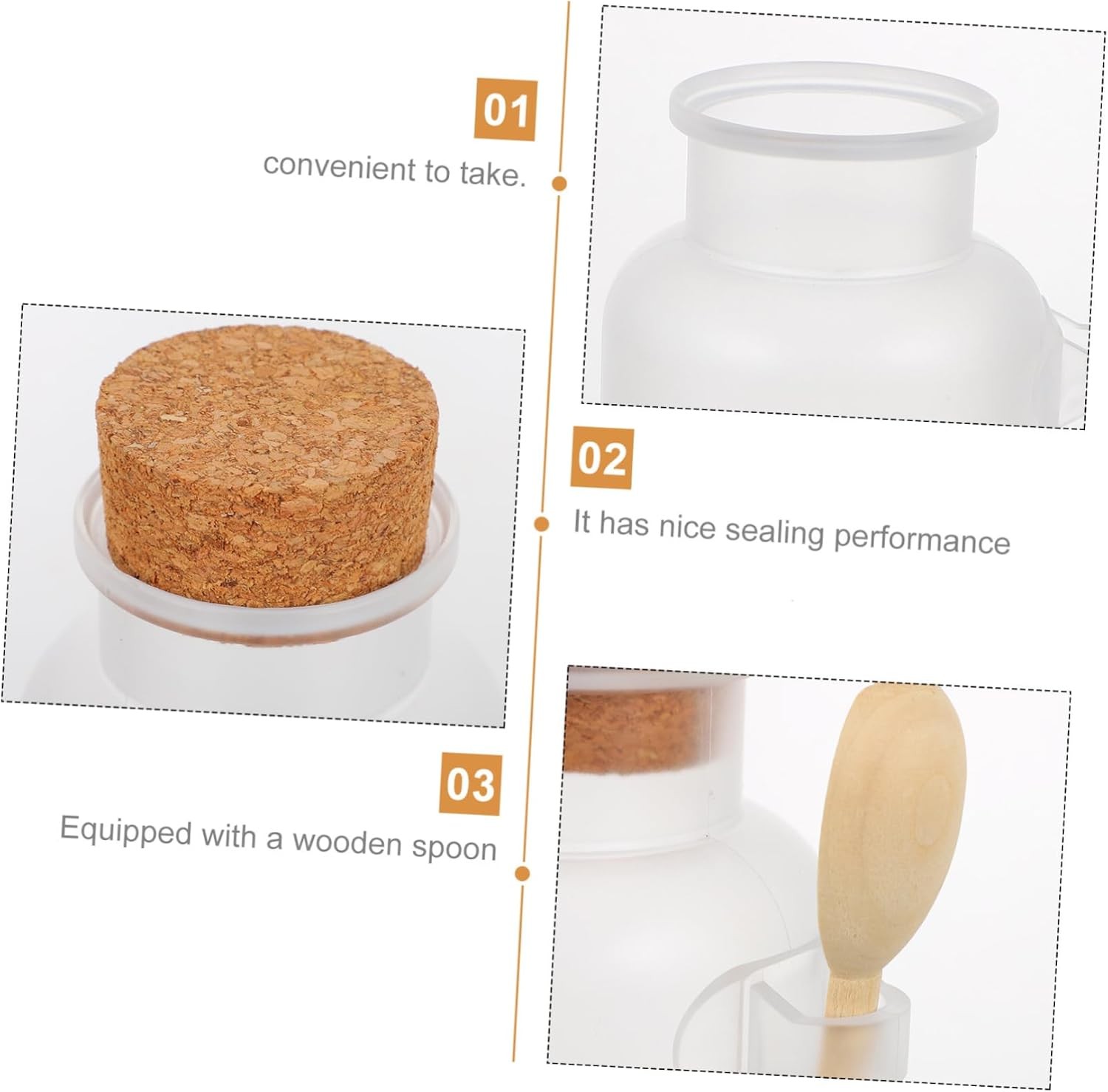 Beavorty 3Pcs Bottled Powder Jar Sugar Bowl Cosmetic Powder Bottles Seasoning Storage Cork Jar Bath Salt Holder Favor Cans with Cork Lid Sealed Sugar Canister Wooden Spoon Abs Glass image number 4