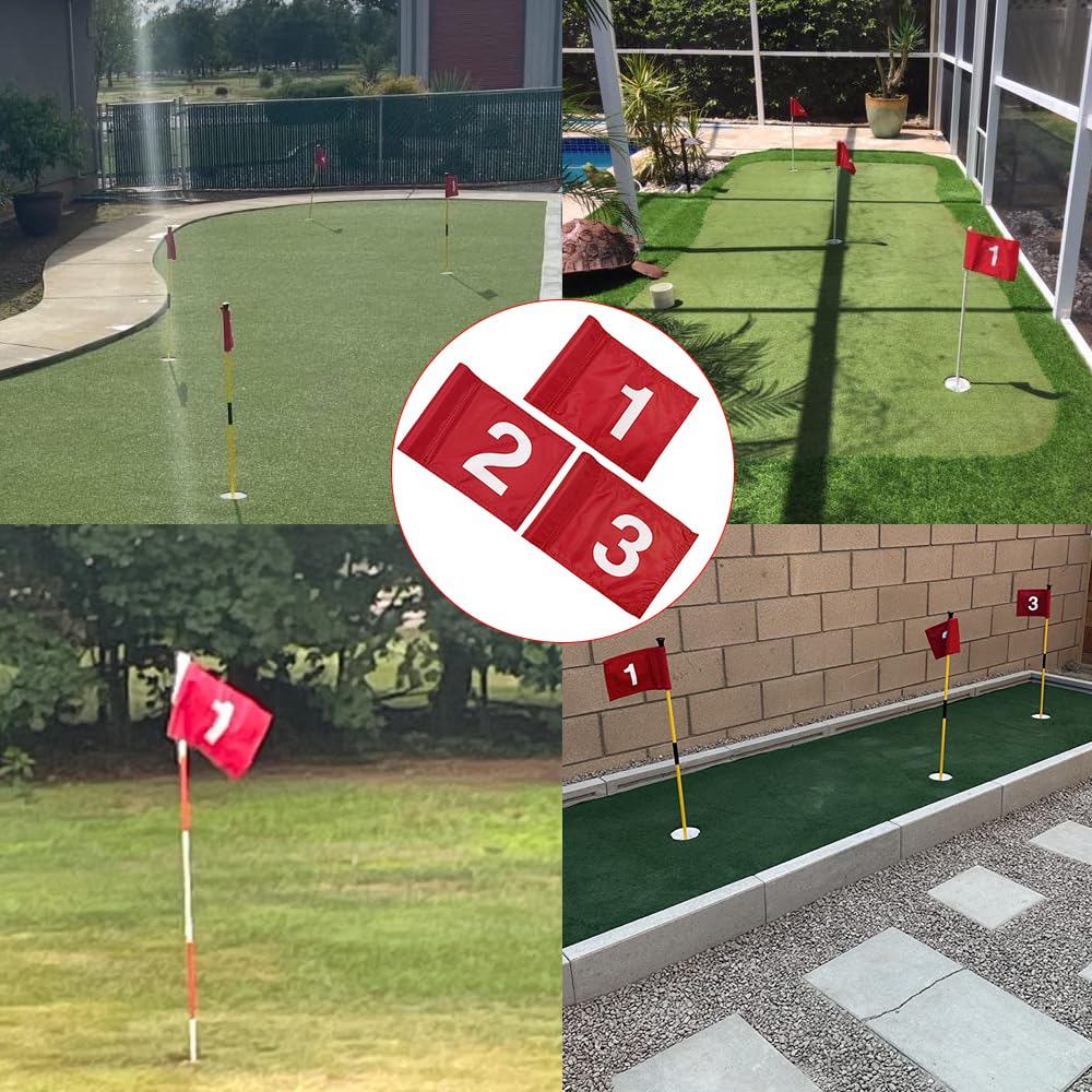 BTREEFLO 3PCS Numbered Golf Flag 8X6 Inch Upgraded Dual-Layer 420D Nylon Putting Green Golf Flags with Tube Inserted, Mini Practice Golf Target Flag for Yard Backyard Garden Outdoor Indoor