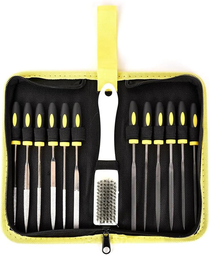 Veumoie 13PCS Needle Files Set,6 Diamond Files & 6 Steel File Sets and Cleaning Brush & Case with Handle image number 5