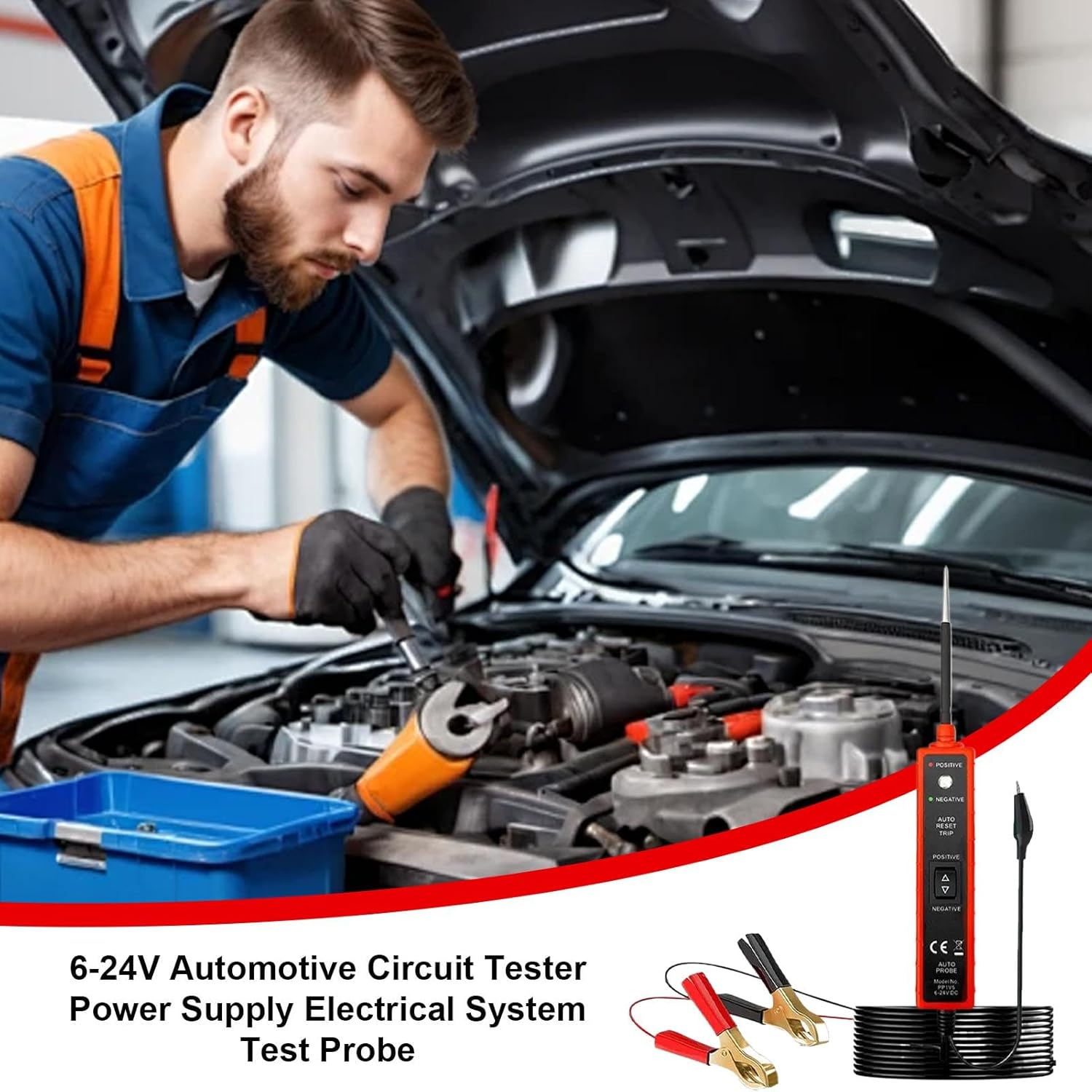 Electric Current Tester, Automotive Voltage Power Tester Probe 6V-24V, Electrical System Tool, Short Finder Detector Meter for Continuity Test, Polarity Identify