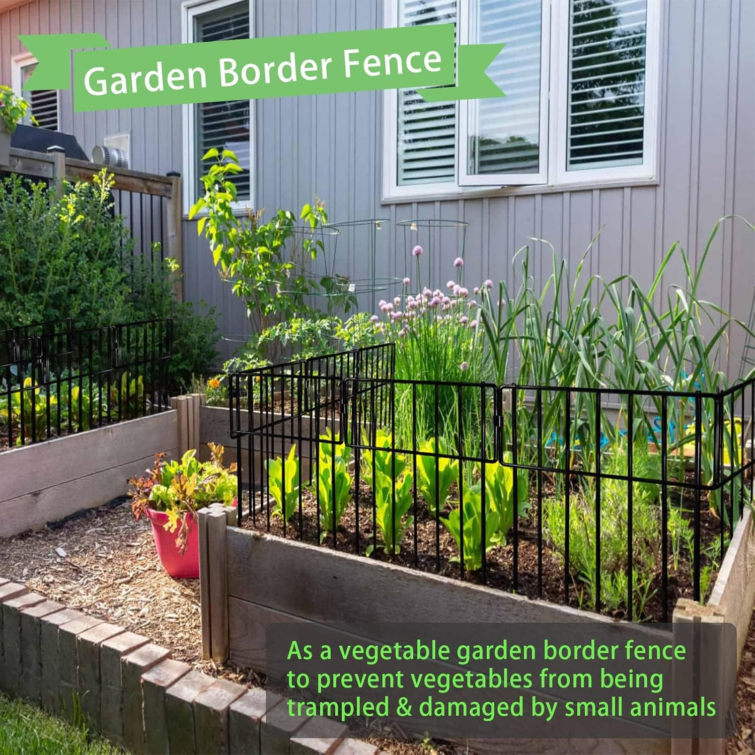 Thrivinest 10 Pack Animal Barrier, No Dig Decorative Fence, 17In(H) X10Ft(L) Rustproof Metal Small Garden Fence Border for Dogs Rabbits, Bottom Blocker for Outdoor Yard Patio image number 4