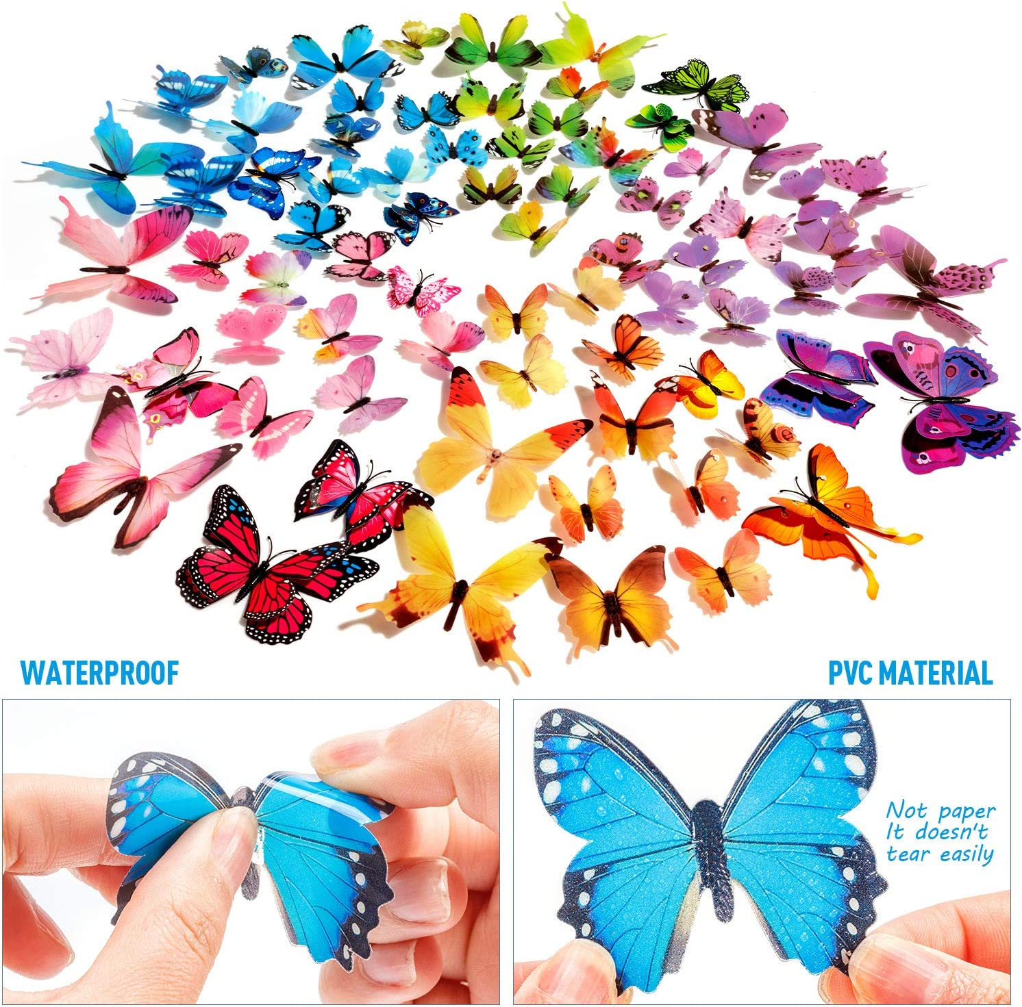 120PCS 3D Colorful Butterfly Wall Stickers, Butterfly Wall Decals, Removable Butterflies DIY Art Decor Crafts for Party Offices Bedroom Room Sticker Set image number 4
