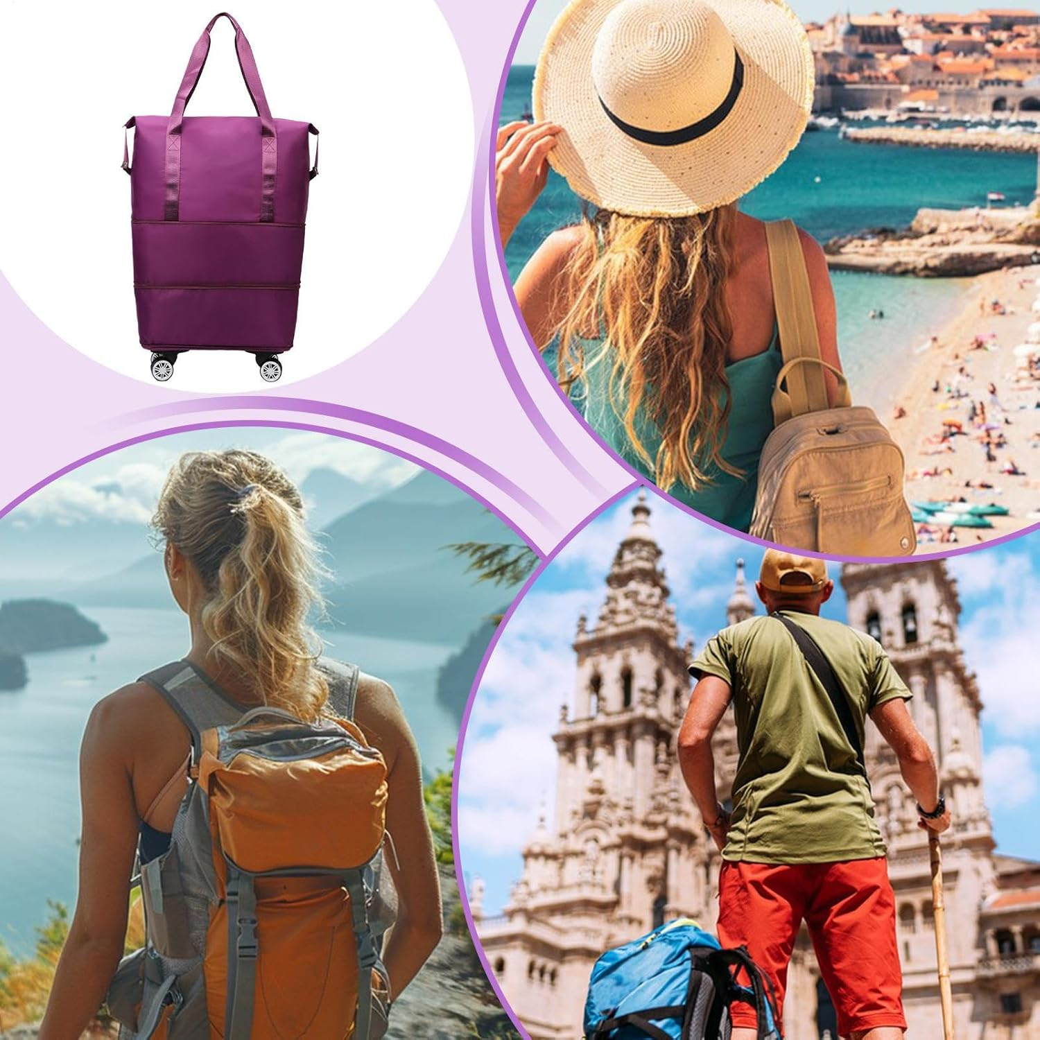 Travel Bag with Wheels,Waterproof Rolling Carry on Luggage | Garment Carrier Luggage for Overnight Travel Business Trips Gym Camping Shopping Holiday - Blue image number 3