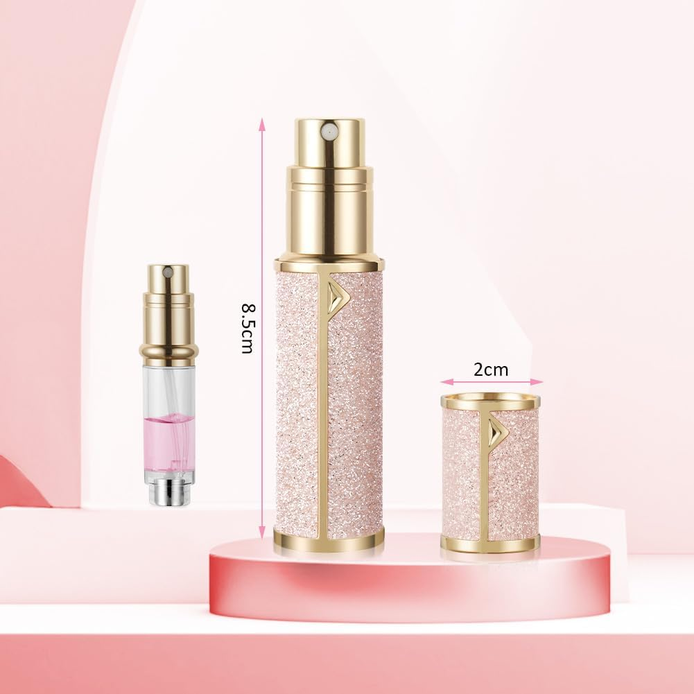 LOPHE Perfume Travel Bottle, 5ML Luxurious Perfume Atomiser Refillable, Shining Perfume Spray Bottle, Easy to Refill Perfume Atomiser for Women Men (Pink) image number 2