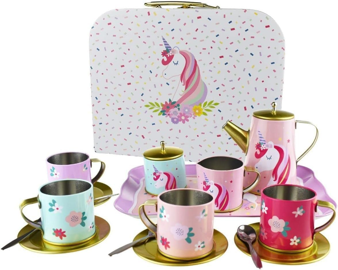 Kaper Kidz DELUXE UNICORN TIN TEA SET in Suitcase 18-Piece: Perfect Pretend Play Tea Party Fun! image number 6