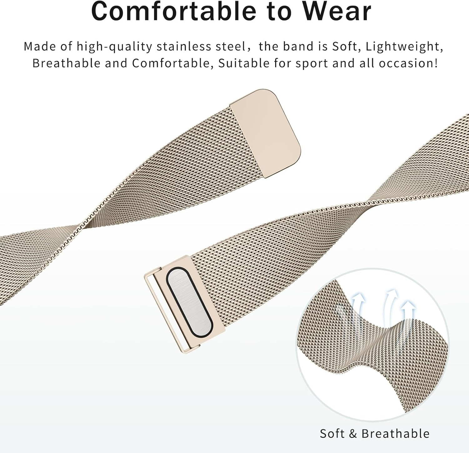 Metal Bands for Garmin Venu 2 Plus/Venu Sq/Venu/Vivoactive 5 - Stainless Steel Loop Magnetic Milanese Mesh Strap for Women and Men - Retro Gold image number 4