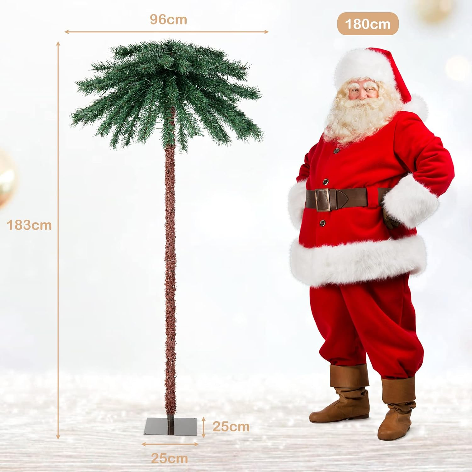 Costway 2 in 1 1.8M Artificial Palm Tree W/ 64 PVC Branch Tips & 210 Four-Color LED Lights, Pre-Lit Decoration Tree for Christmas, Xmas Celebration Tree for Home, Office & Carnival, 2 Pairs of Gloves image number 4